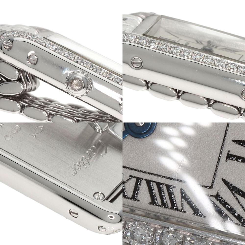 Cartier Silver Diamonds 18K White Gold Tank Americaine WB3026U3 Women's Wristwatch 14 Mm