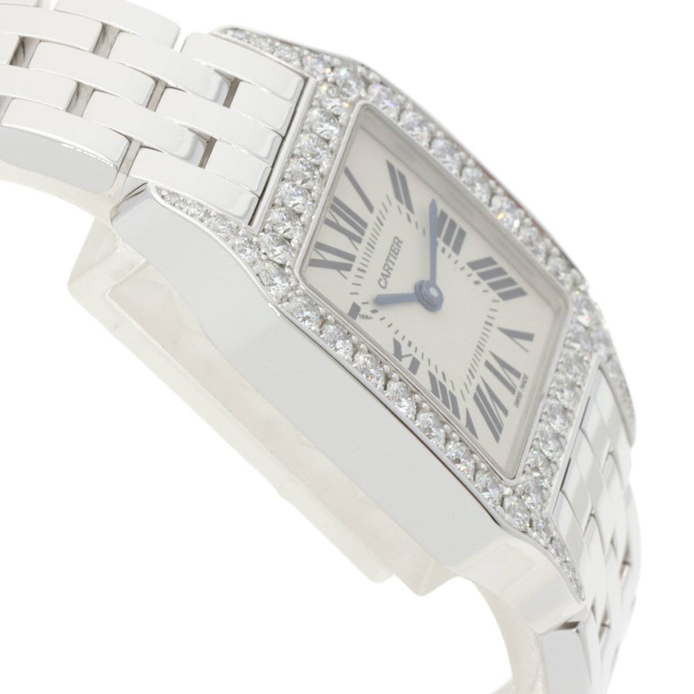 Cartier Ivory 18K White Gold And Diamond Santos Demoiselle WF9004Y8 Quartz Women's Wristwatch 26mm
