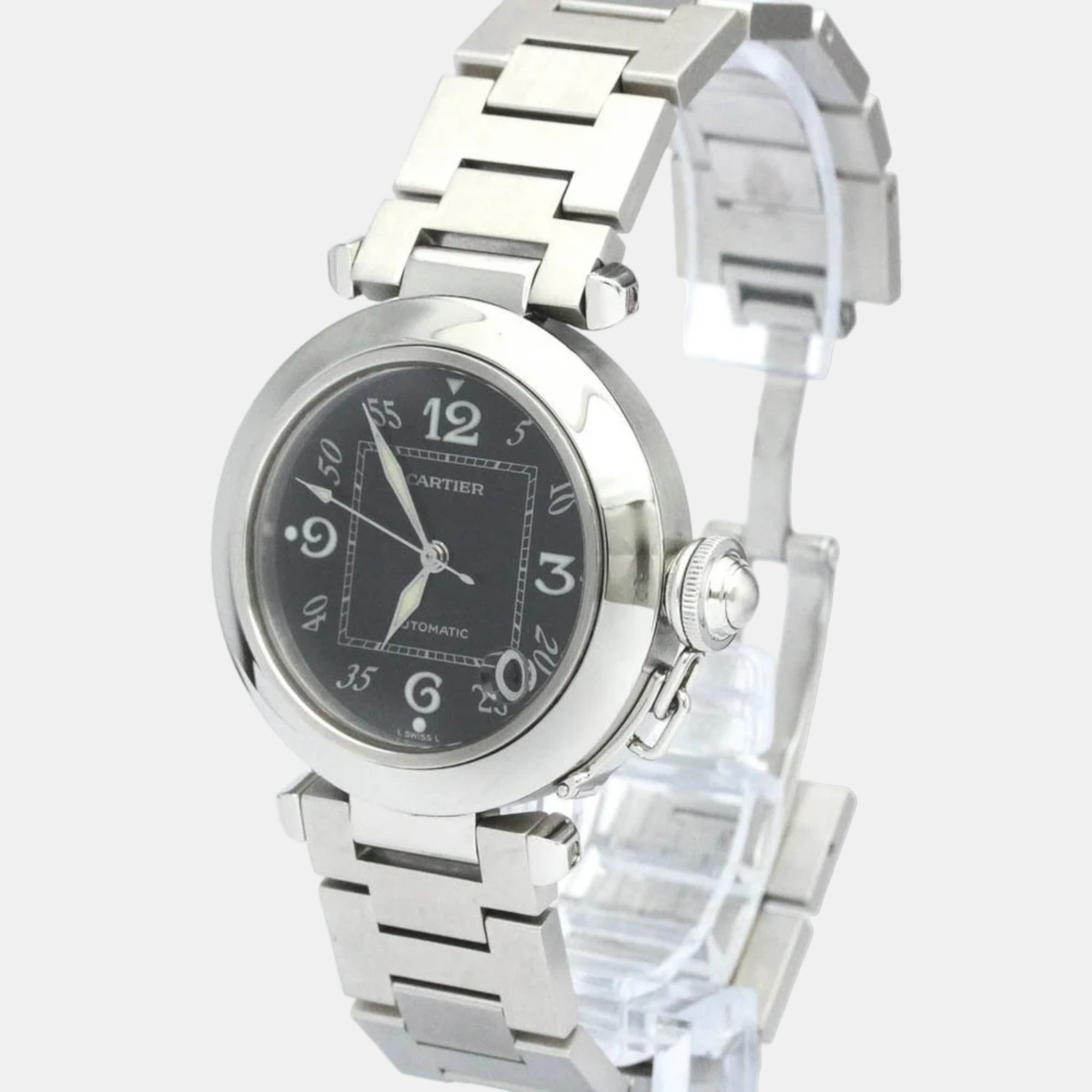 Cartier Black Stainless Steel Pasha C De Cartier W31043M7 Automatic Women's Wristwatch 35 Mm