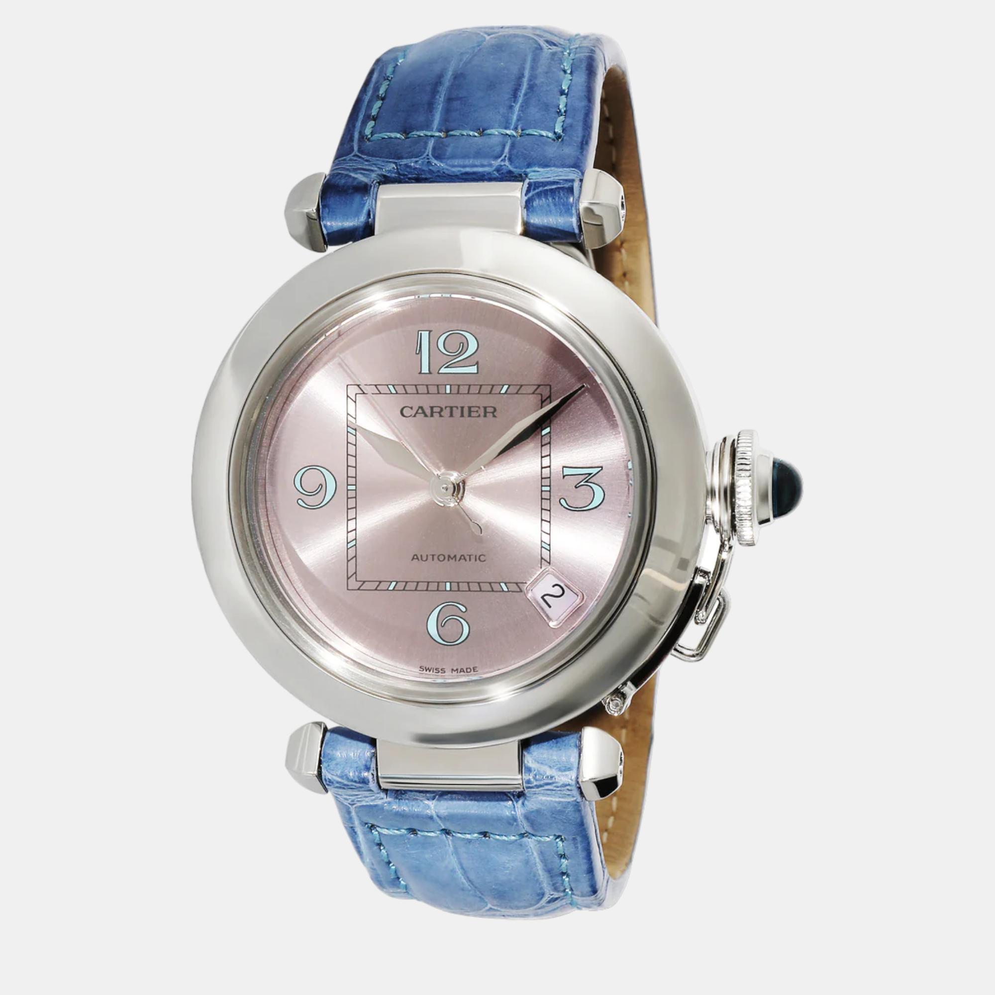 Cartier Pink Stainless Steel Pasha C 2324 Women's Wristwatch 35 Mm