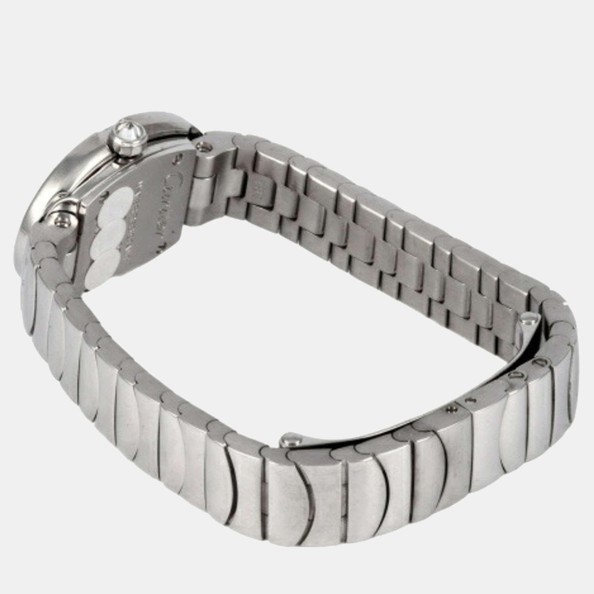 Cartier Silver Diamond 18k White Gold Baignoire WB520025 Quartz Women's Wristwatch 20 Mm