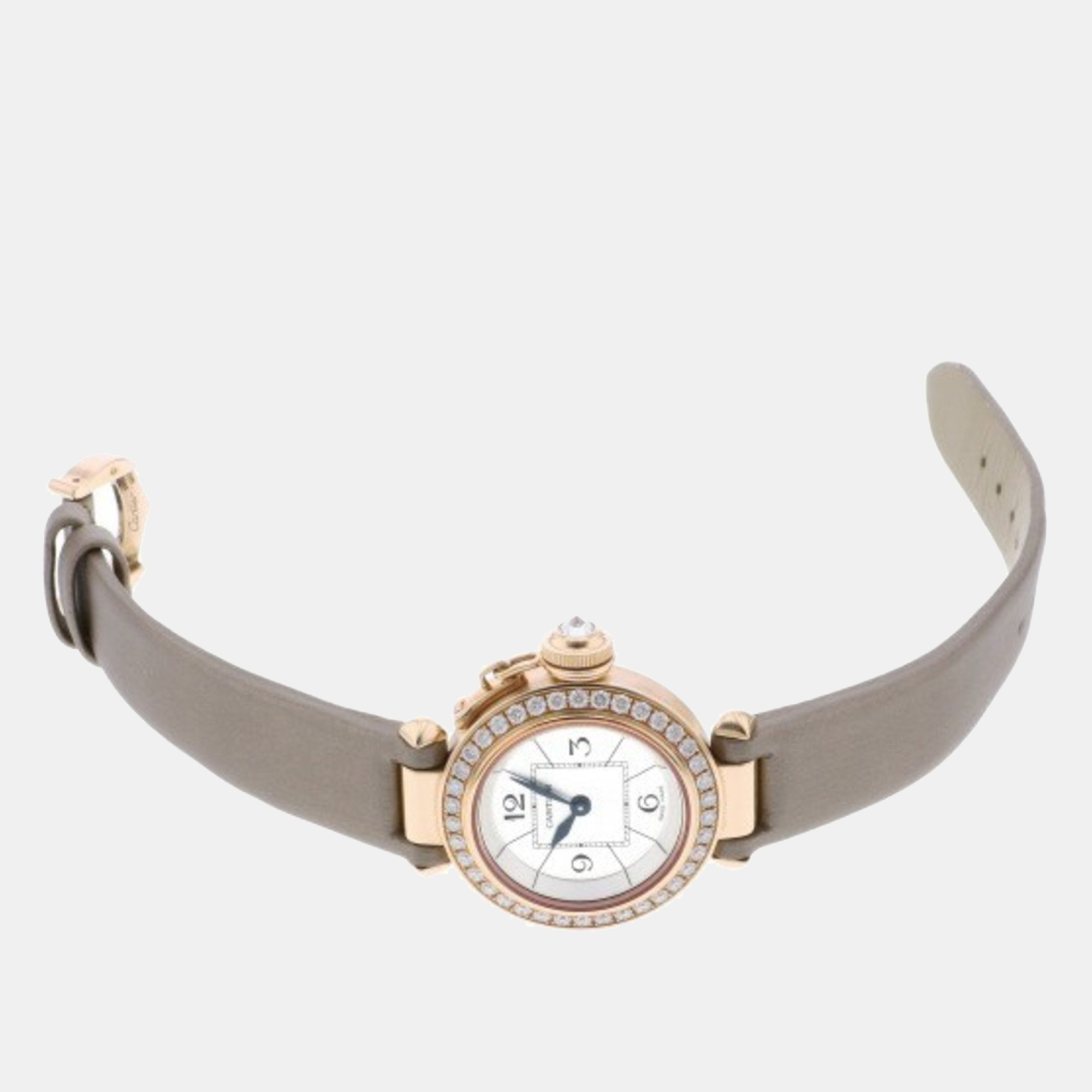 Cartier Silver Diamond 18k Rose Gold Miss Pasha WJ124026 Quartz Women's Wristwatch 27 Mm