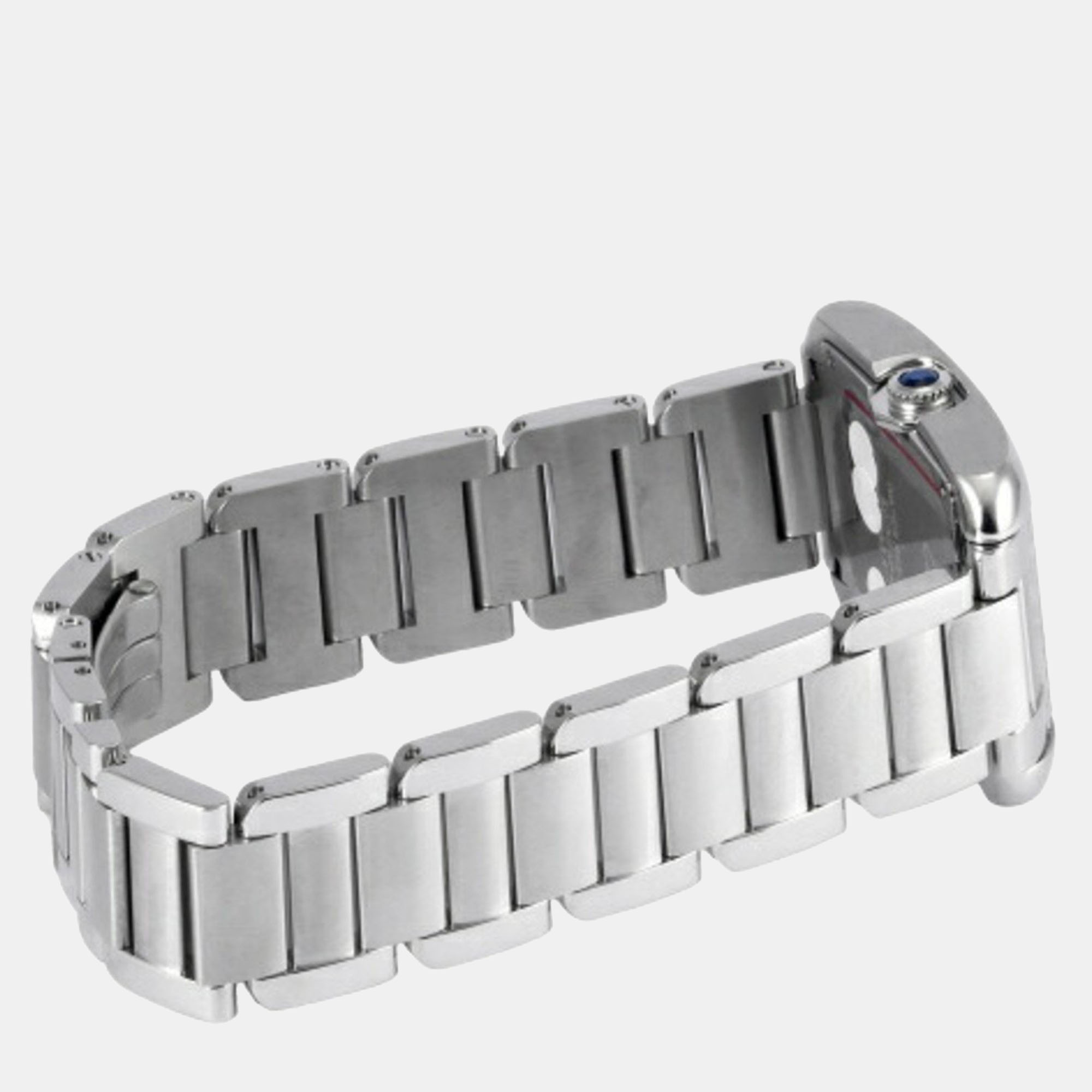 Cartier Silver Stainless Steel Tank Anglaise W4TA0004 Quartz Women's Wristwatch 35 Mm