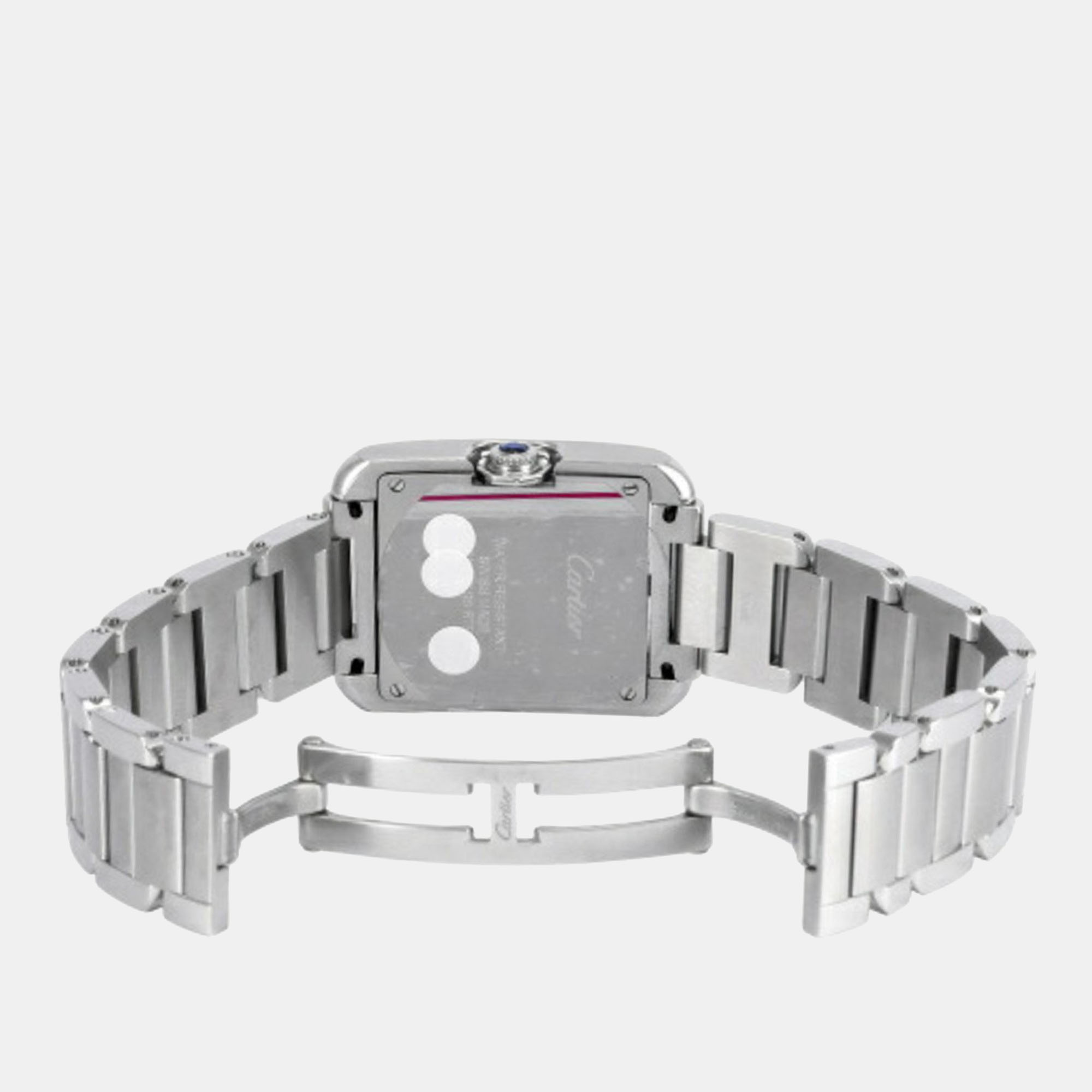Cartier Silver Stainless Steel Tank Anglaise W4TA0004 Quartz Women's Wristwatch 35 Mm