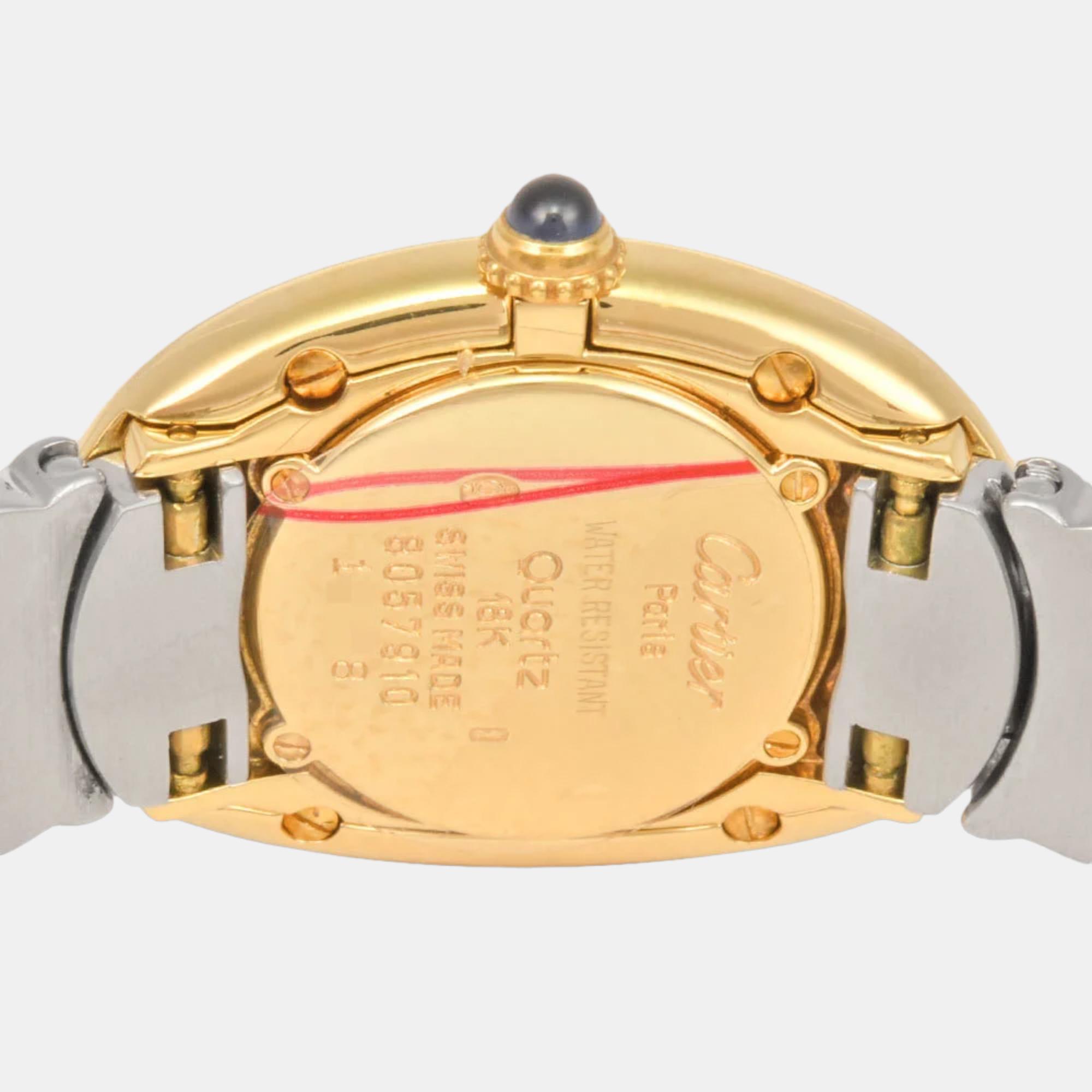 Cartier White 18k Yellow Gold And Stainless Steel Baignoire K18YG Quartz Women's Wristwatch 23 Mm