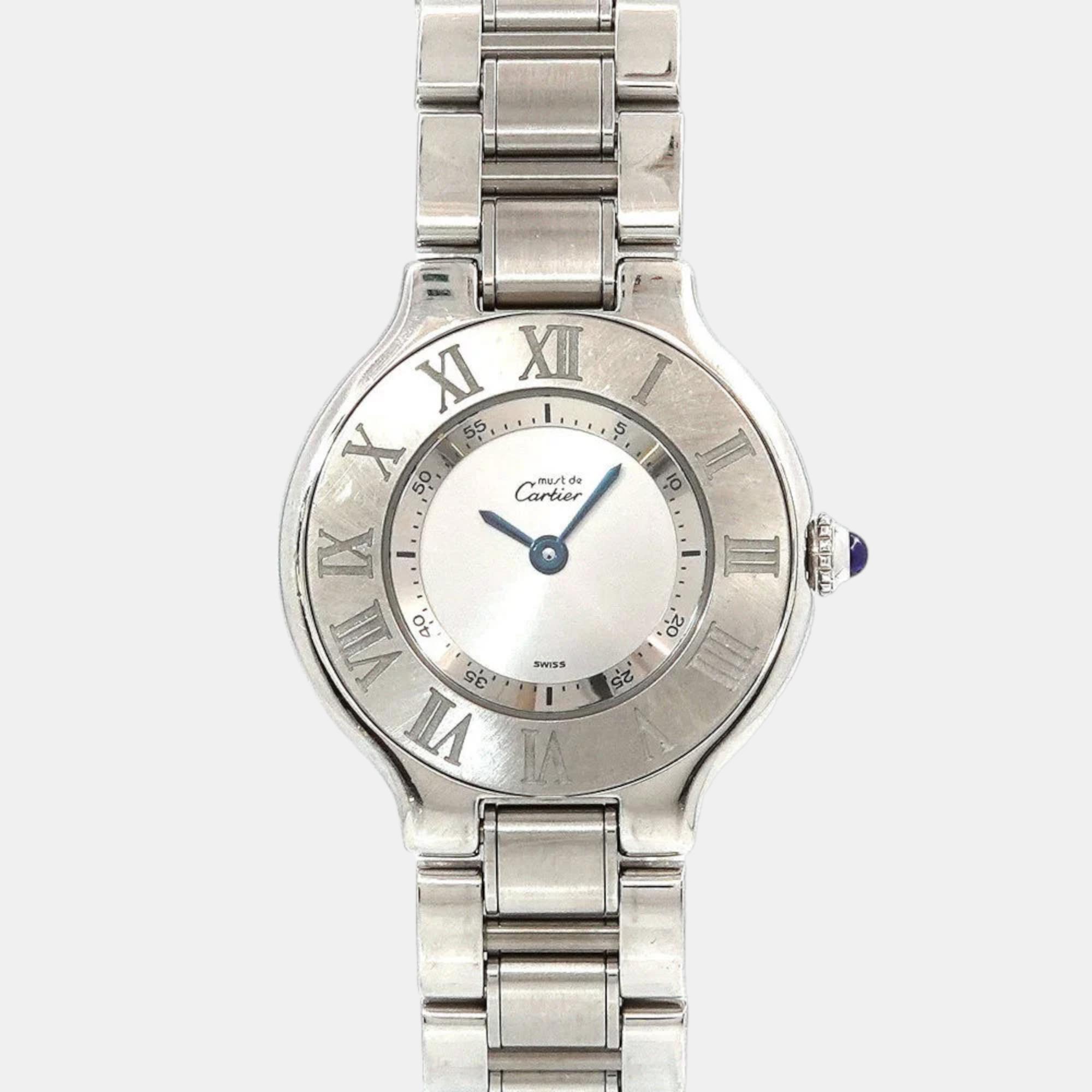 Cartier silver stainless steel must 21 de cartier w10109t2 quartz women's wristwatch 28 mm