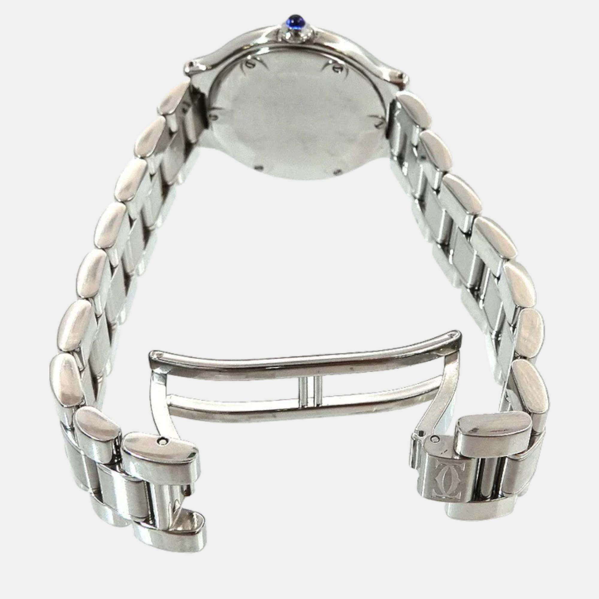 Cartier Silver Stainless Steel Must 21 De Cartier W10109T2 Quartz Women's Wristwatch 28 Mm