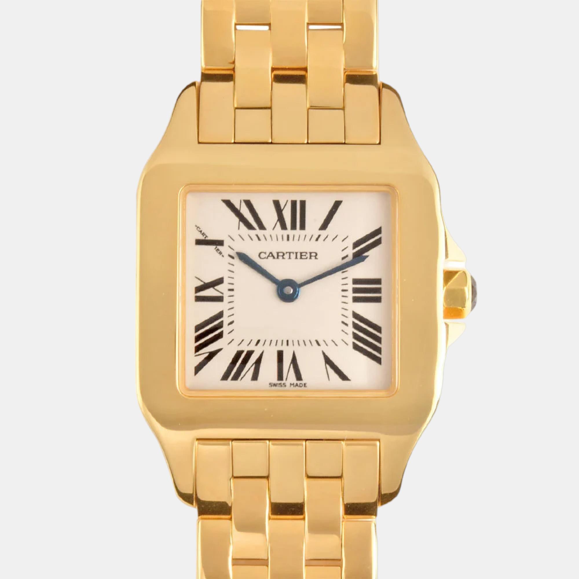 Cartier Silver 18k Yellow Gold Santos Demoiselle W25062X9 Quartz Women's Wristwatch 26 Mm