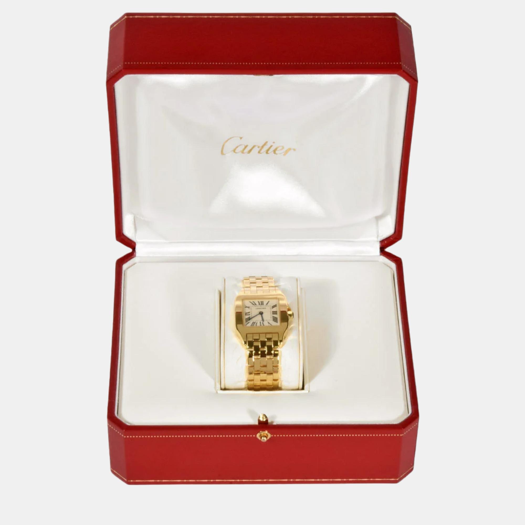 Cartier Silver 18k Yellow Gold Santos Demoiselle W25062X9 Quartz Women's Wristwatch 26 Mm