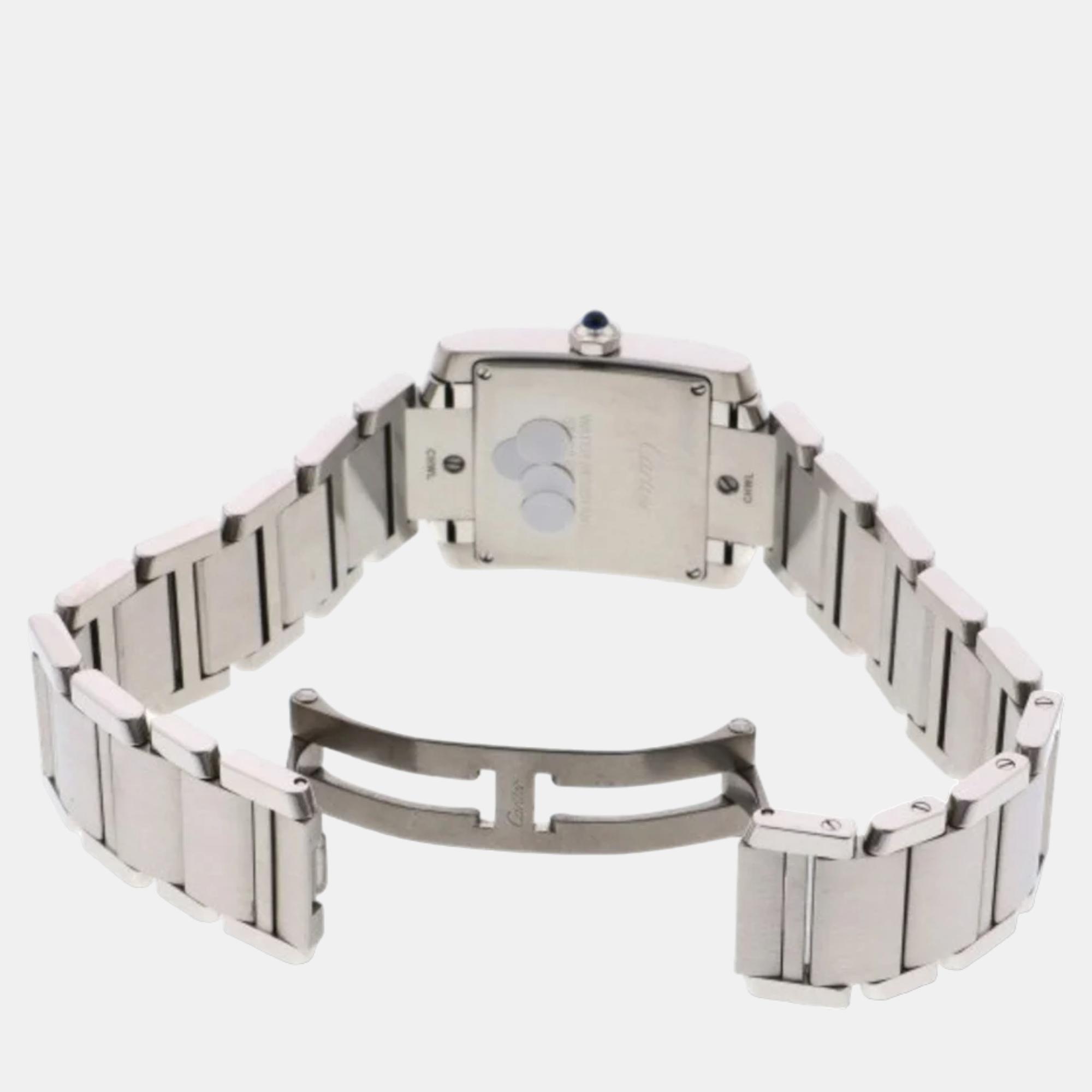 Cartier White Stainless Steel Tank Francaise WE110007 Quartz Women's Wristwatch 28 Mm