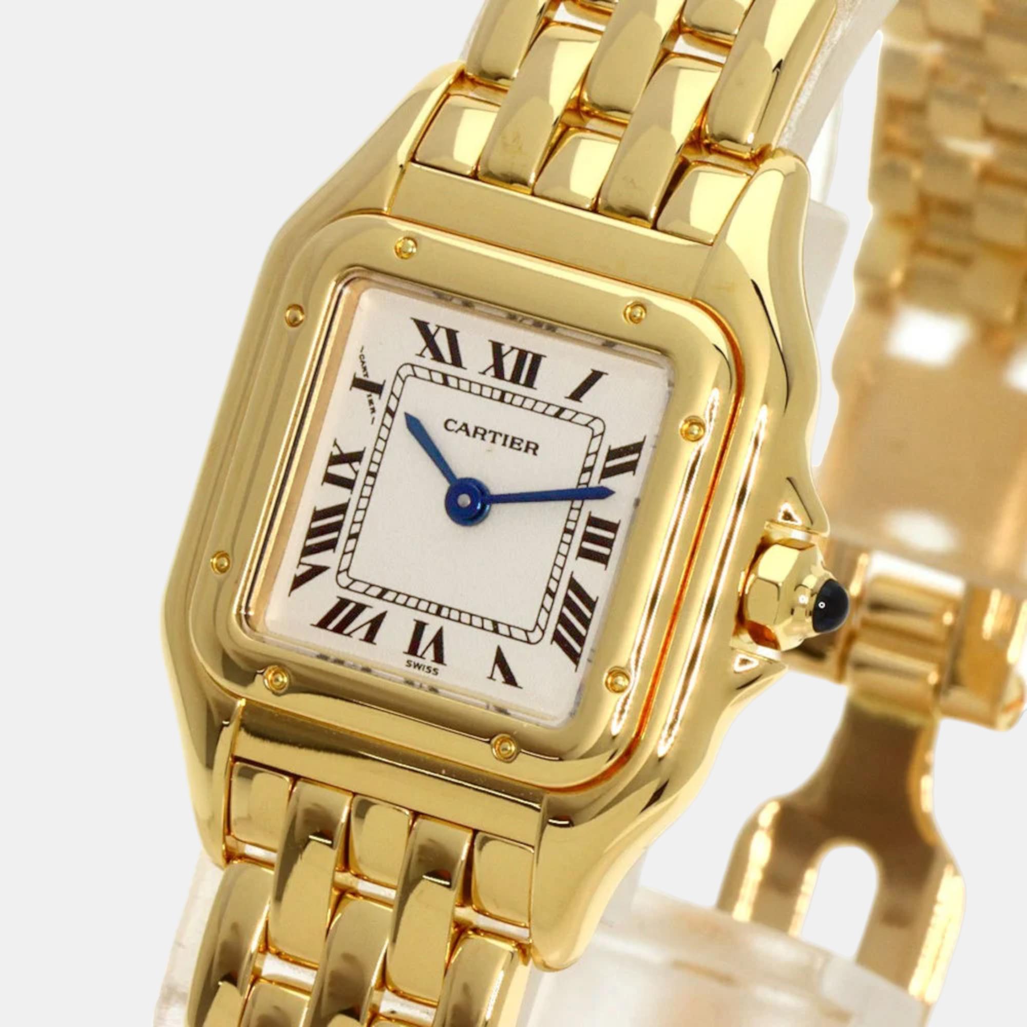 Cartier White 18k Yellow Gold Panthere De Cartier W25022B9 Quartz Women's Wristwatch 21.5 Mm