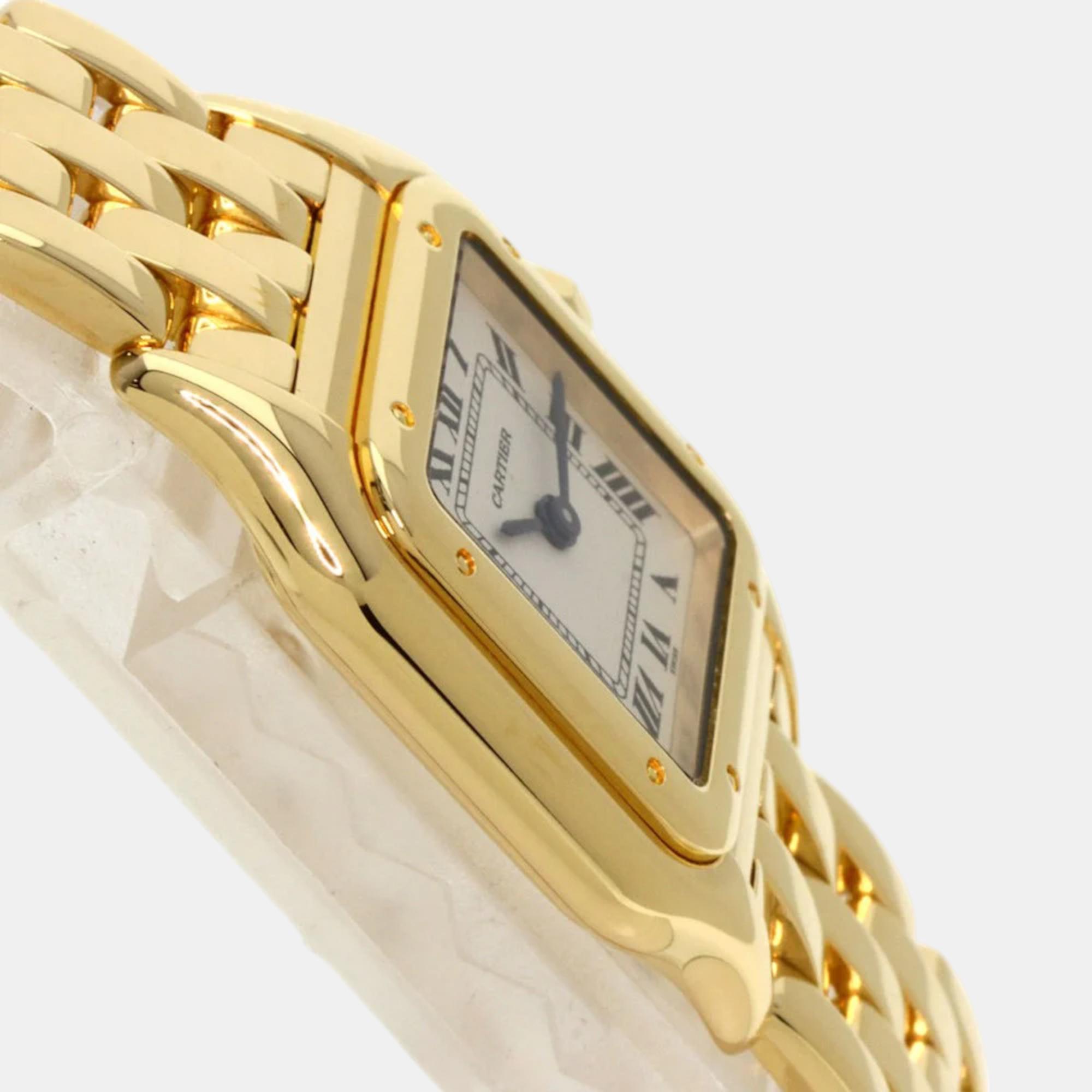 Cartier White 18k Yellow Gold Panthere De Cartier W25022B9 Quartz Women's Wristwatch 21.5 Mm