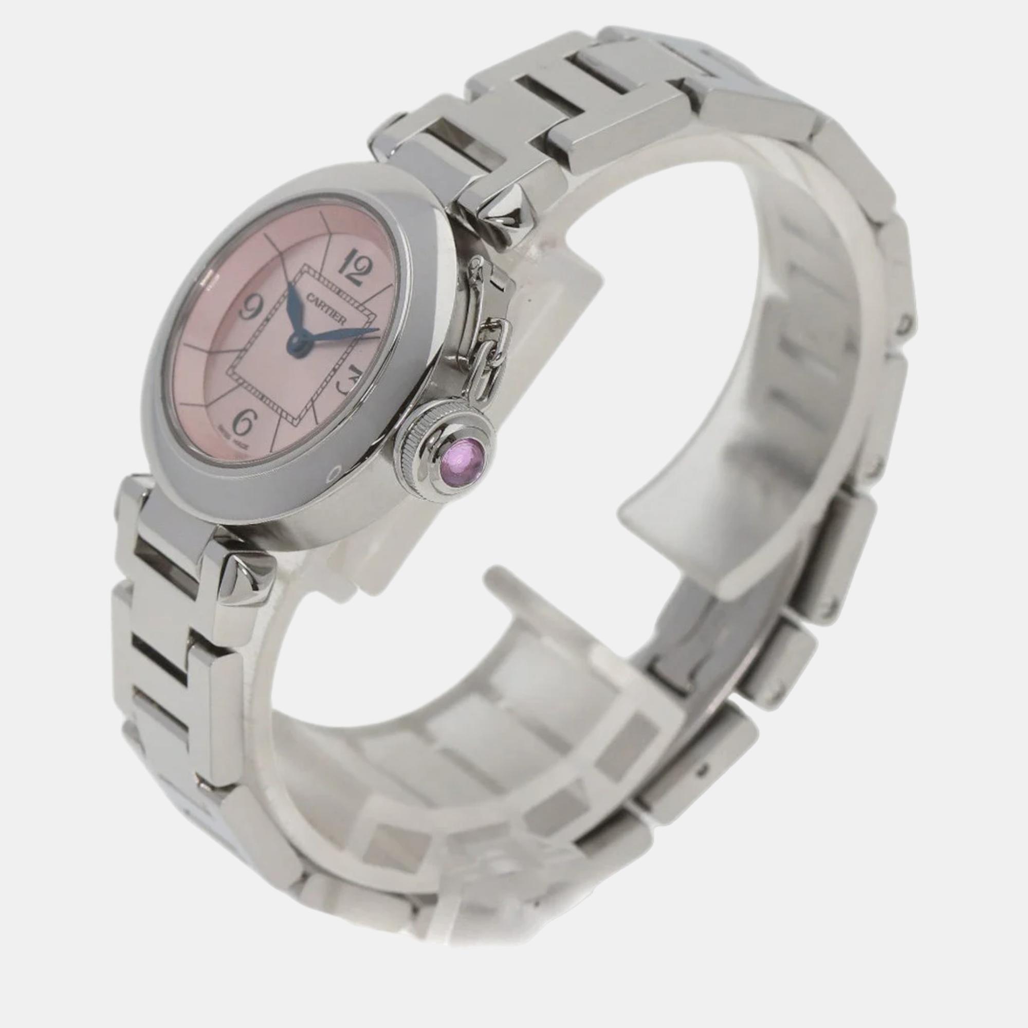 Cartier Pink Stainless Steel Miss Pasha W3140008 Quartz Women's Wristwatch 27 Mm