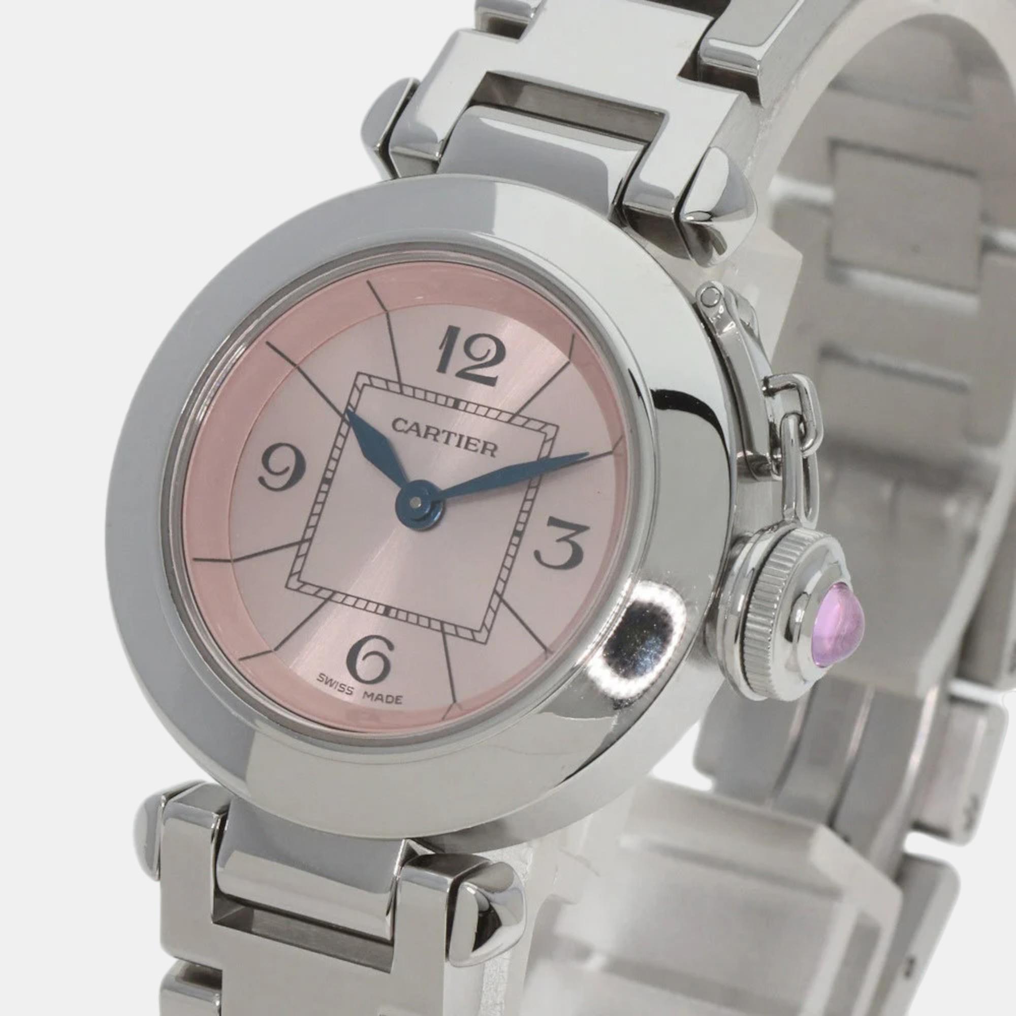 Cartier Pink Stainless Steel Miss Pasha W3140008 Quartz Women's Wristwatch 27 Mm