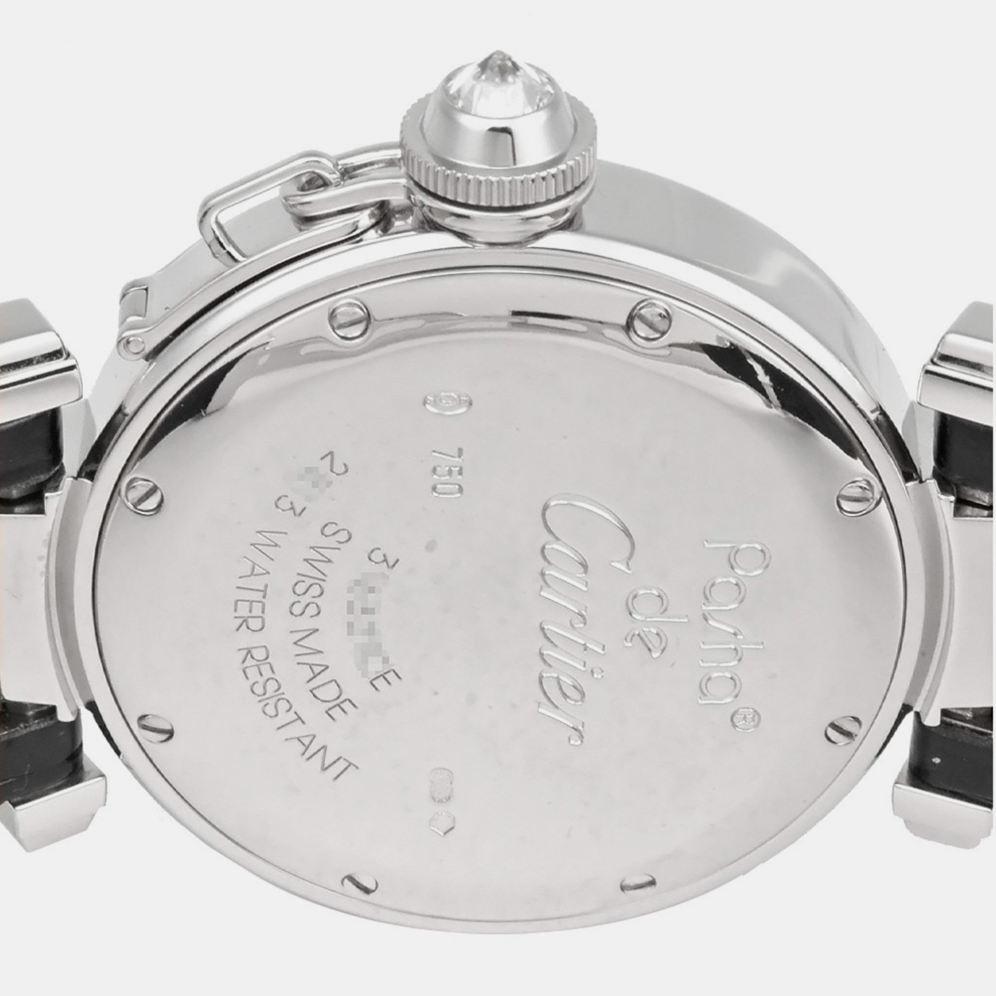 Cartier Silver Diamond 18k White Gold Pasha WJ11922G Quartz Women's Wristwatch 32 Mm