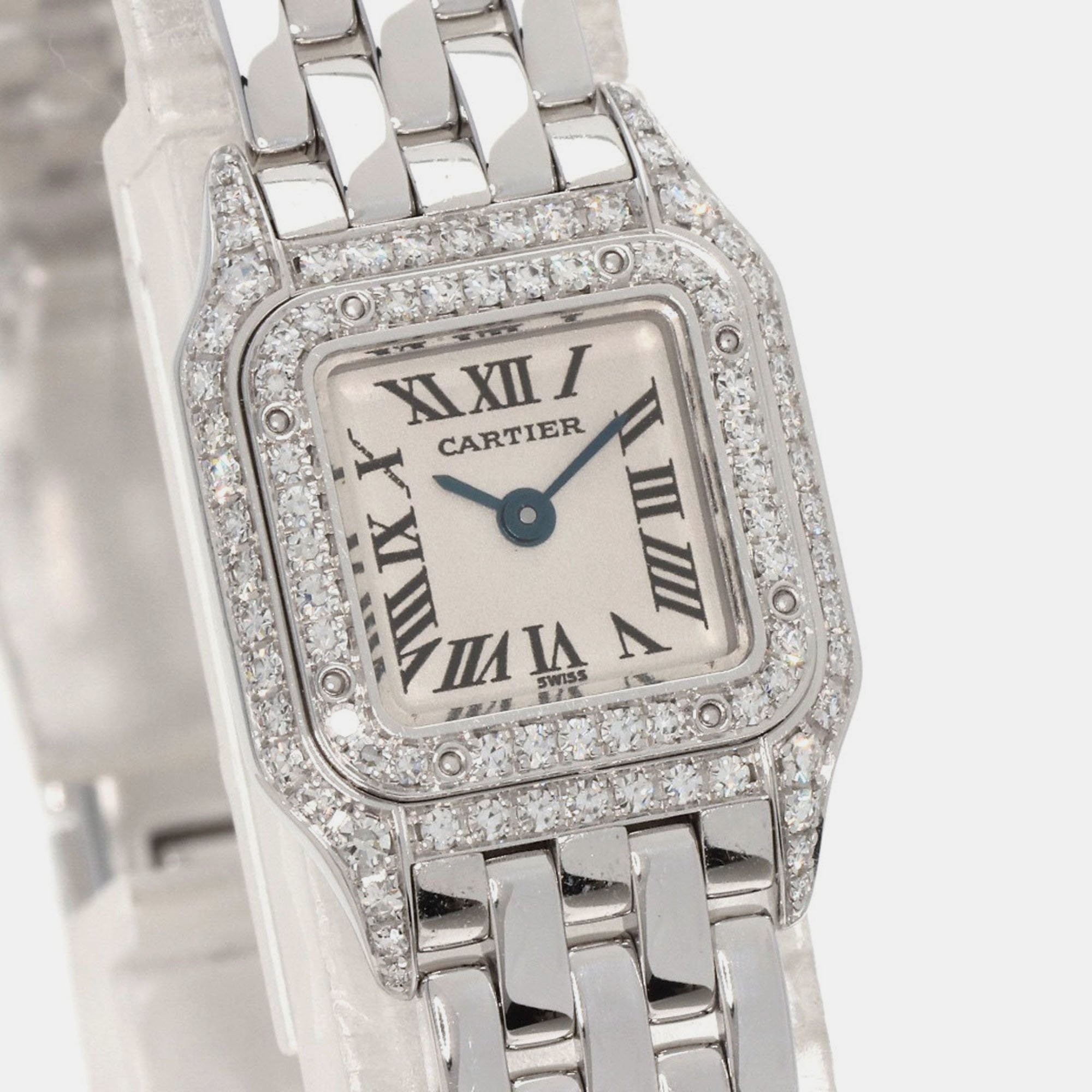 Cartier White Diamond 18k White Gold Panthere WF3210F3 Quartz Women's Wristwatch 17 Mm