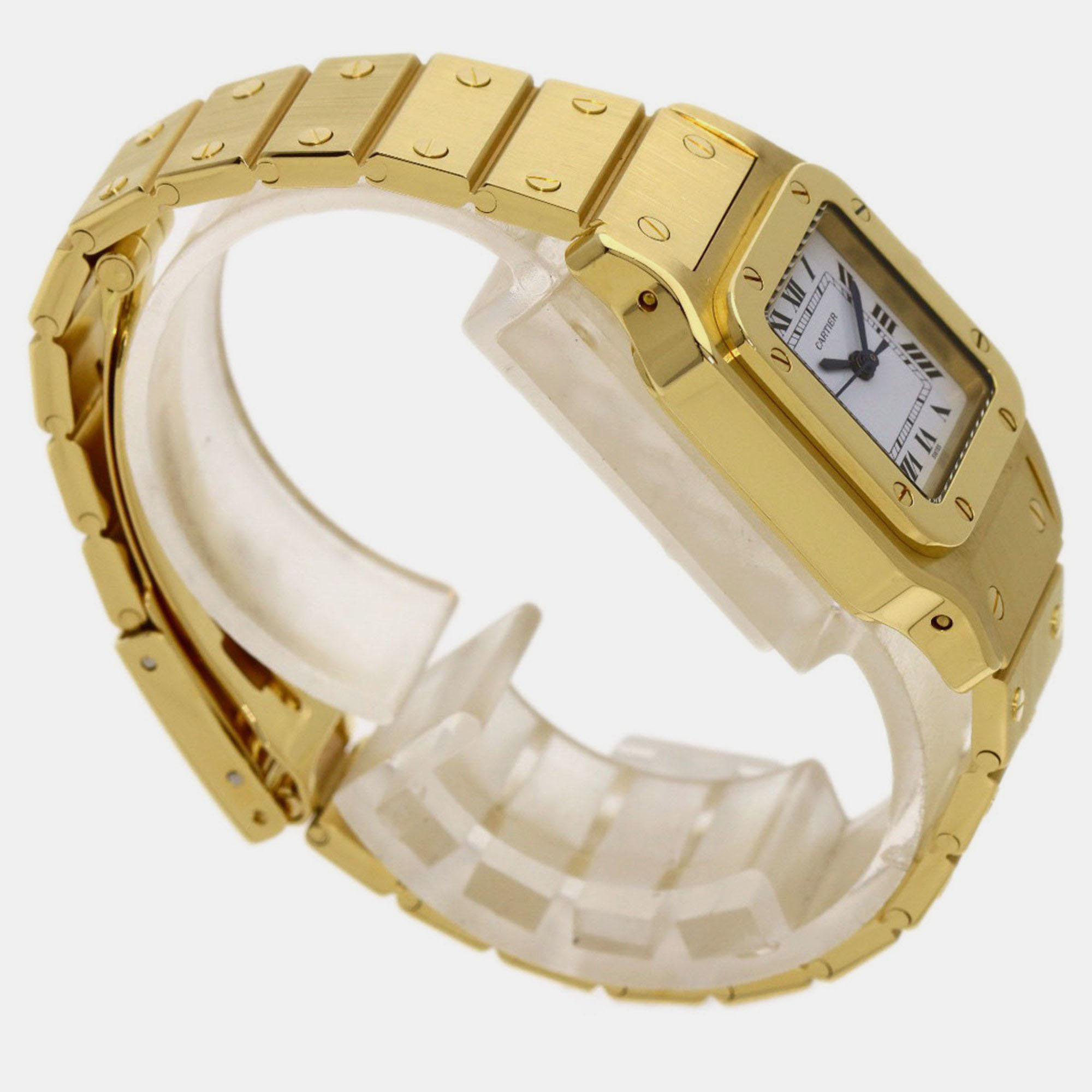 Cartier White 18k Yellow Gold Santos Galbee Automatic Women's Wristwatch 24 Mm