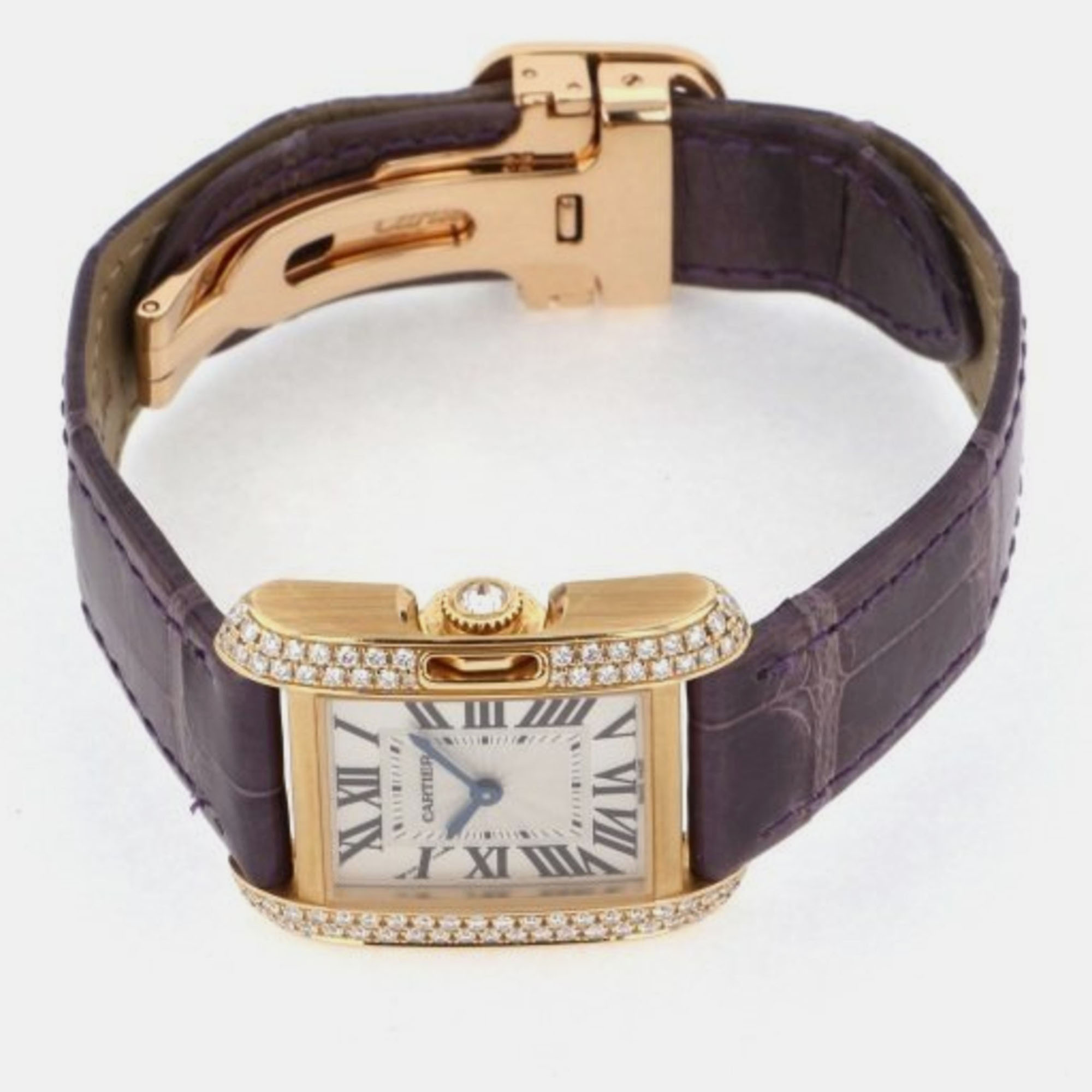 Cartier Silver Diamond 18k Yellow Gold Tank Anglaise WT100014 Quartz Women's Wristwatch 23 Mm