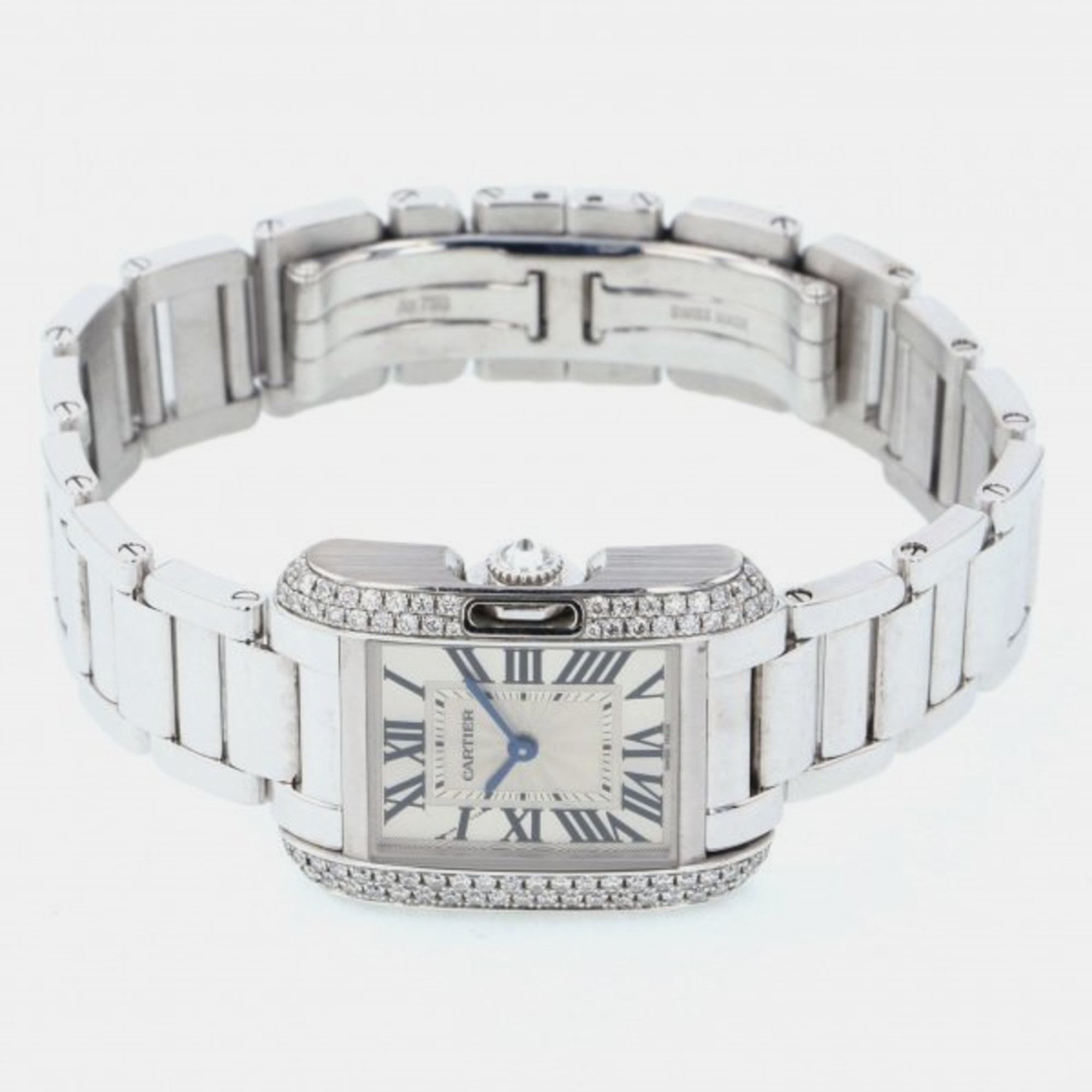 Cartier Silver Diamond 18k White Gold Tank Anglaise WT100008 Quartz Women's Wristwatch 23 Mm