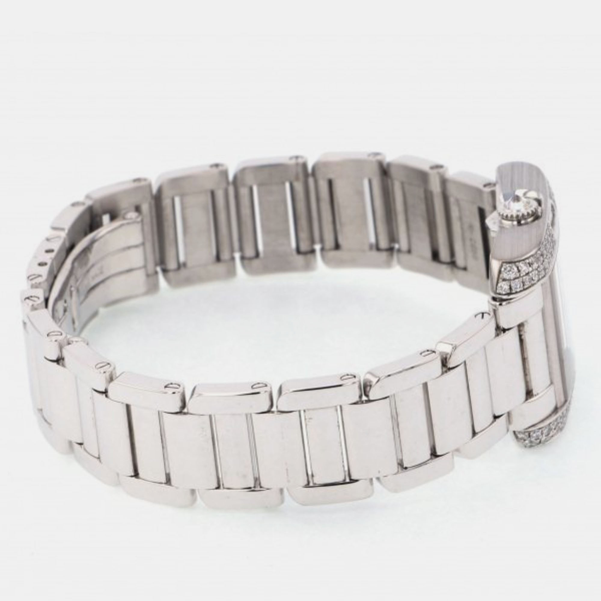 Cartier Silver Diamond 18k White Gold Tank Anglaise WT100008 Quartz Women's Wristwatch 23 Mm