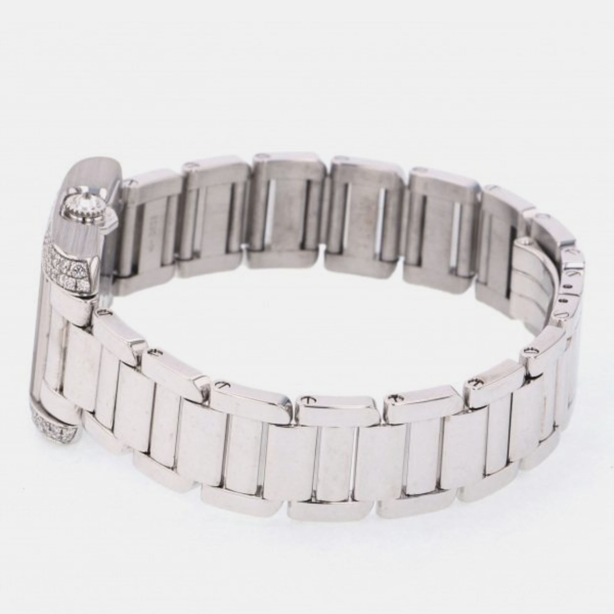 Cartier Silver Diamond 18k White Gold Tank Anglaise WT100008 Quartz Women's Wristwatch 23 Mm