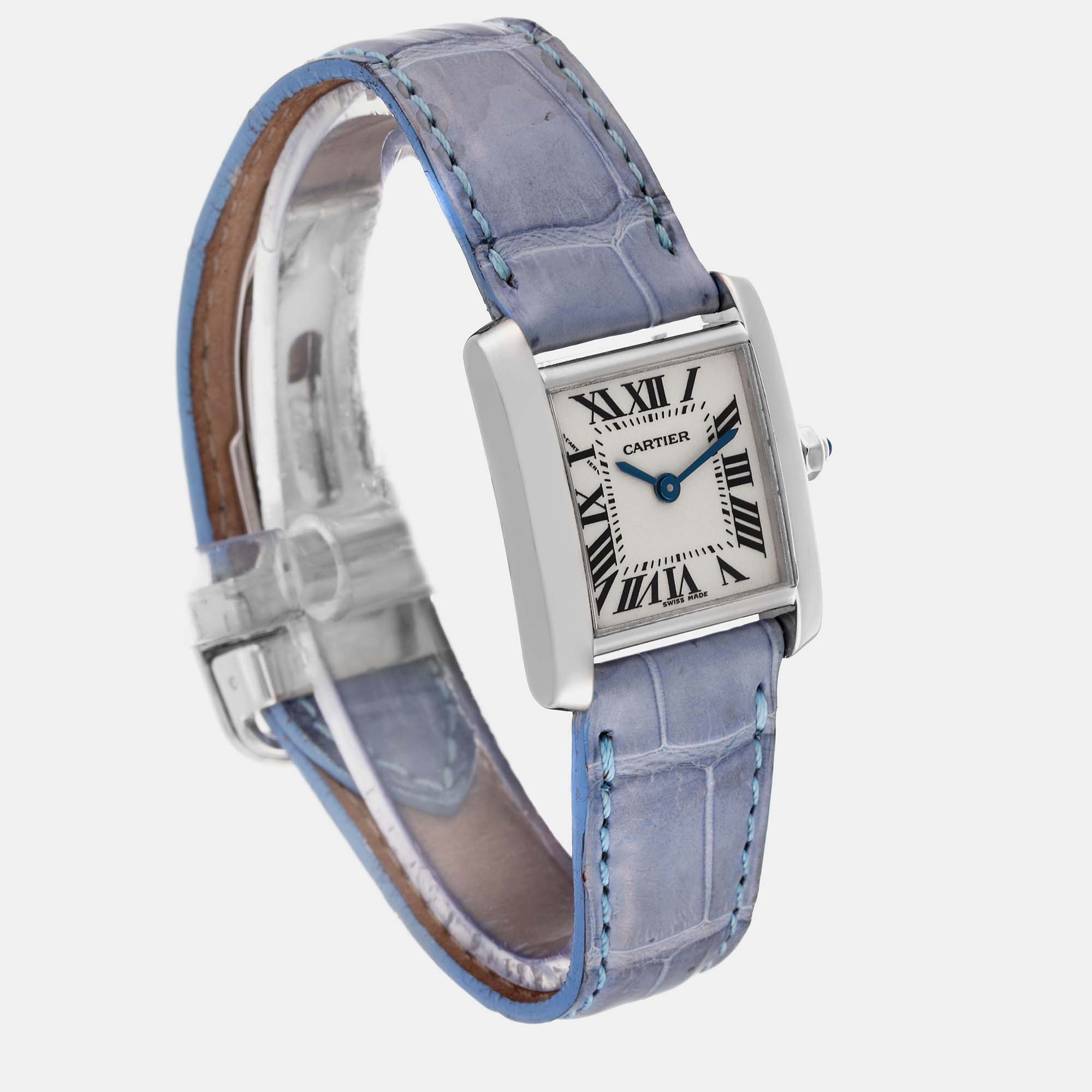 Cartier Tank Francaise White Gold Blue Strap Ladies Watch W5001256 20.0 X 25.0 Mm