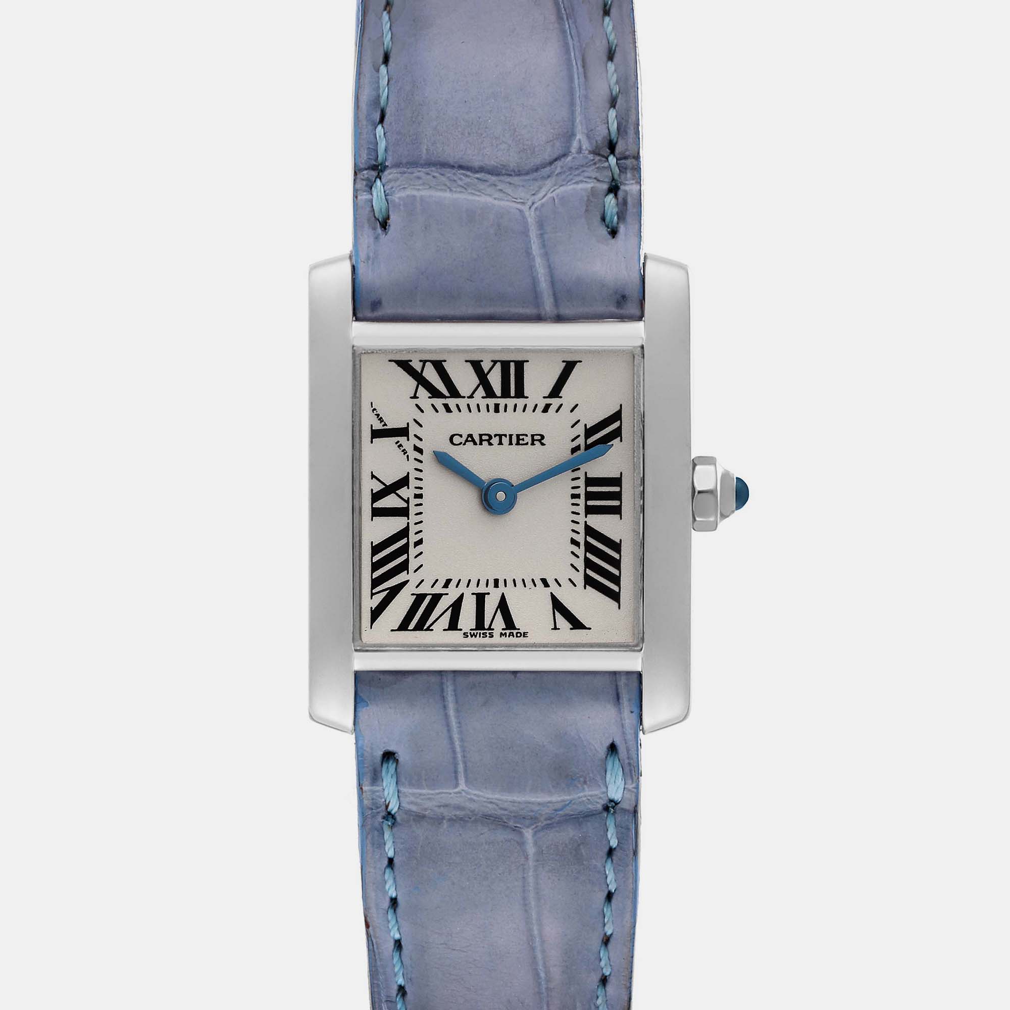 Cartier Tank Francaise White Gold Blue Strap Ladies Watch W5001256 20.0 X 25.0 Mm