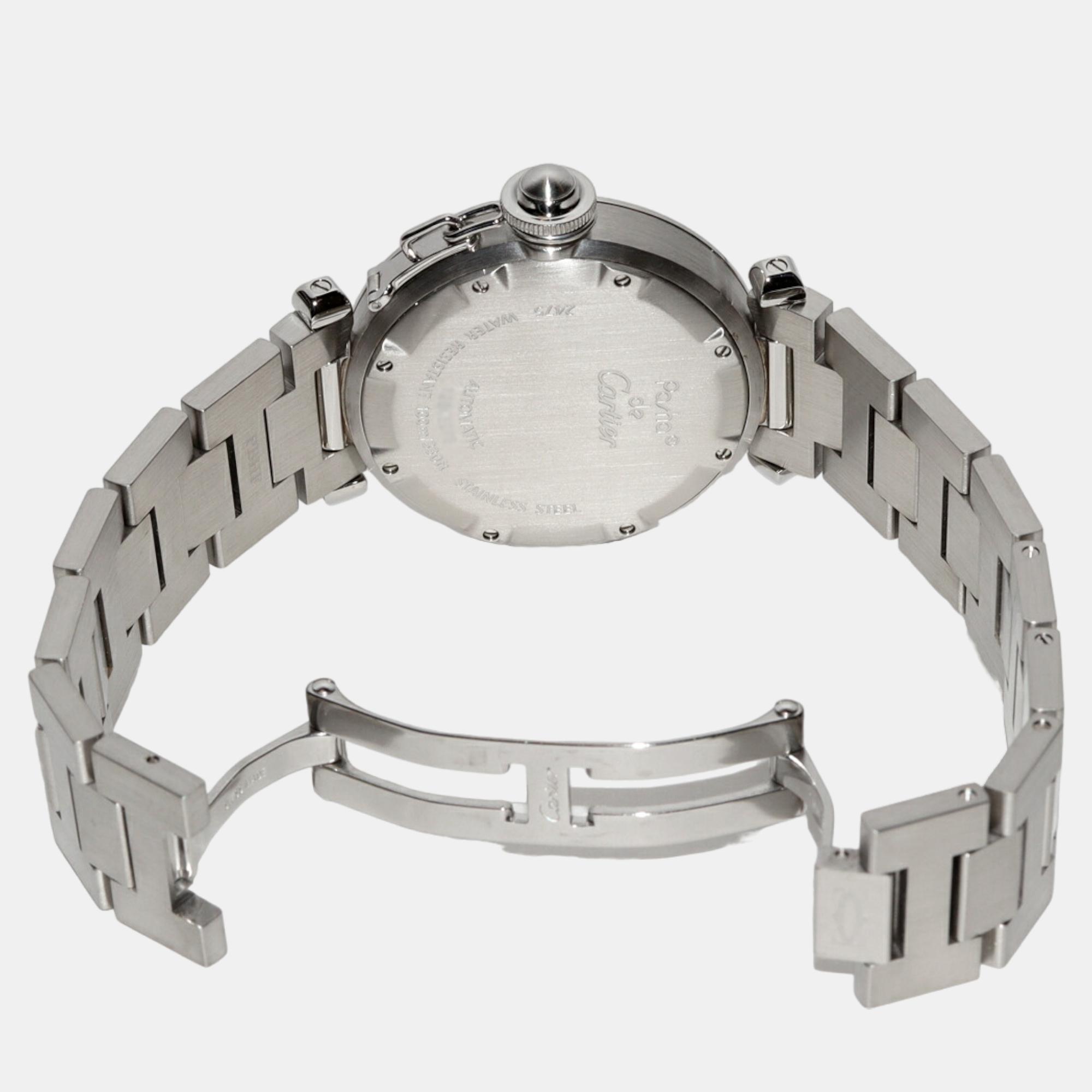 Cartier Pink Stainless Steel Pasha C De Cartier Automatic Women's Wristwatch 35 Mm
