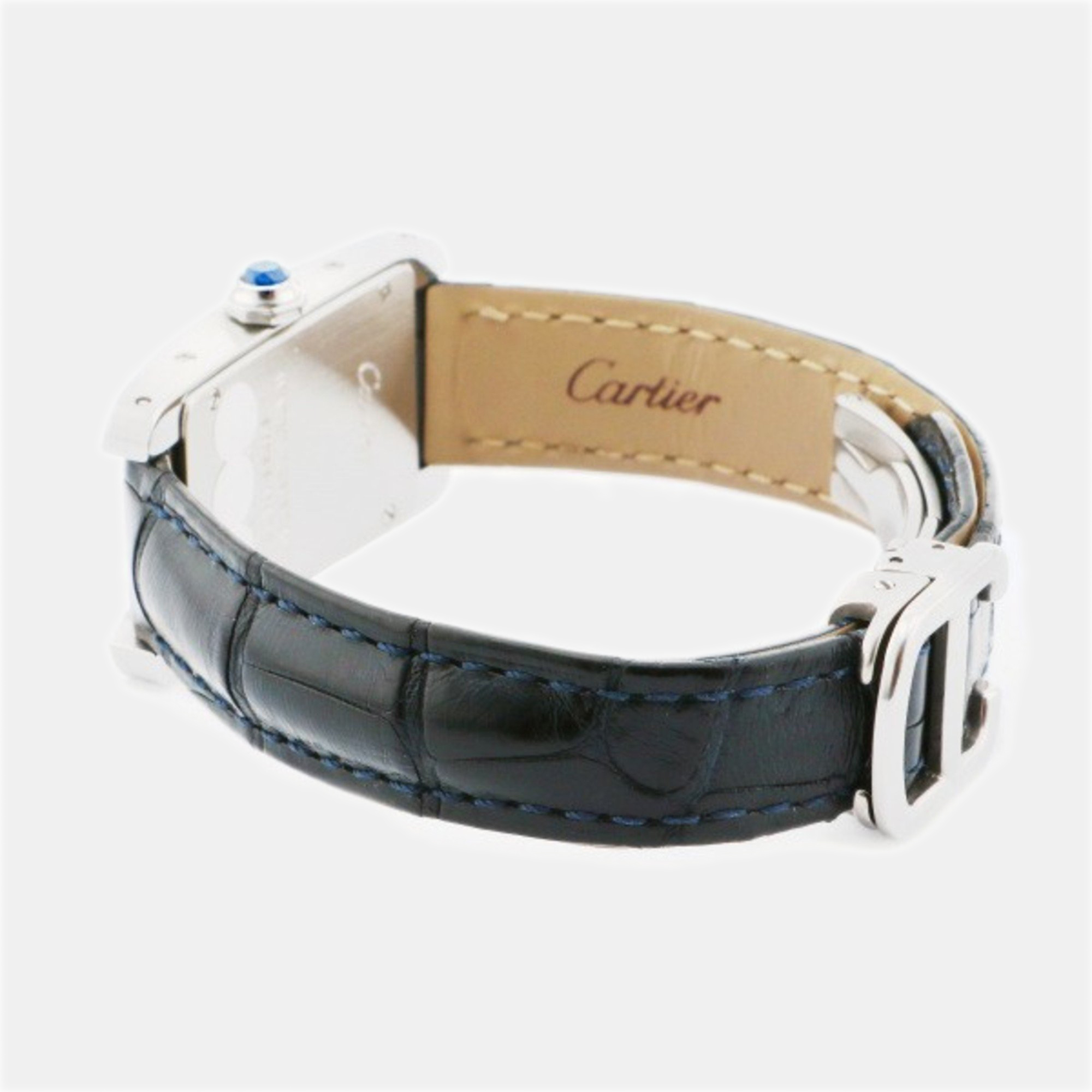 Cartier Silver Stainless Steel Tank Americaine WSTA0016 Quartz Women's Wristwatch 19 Mm