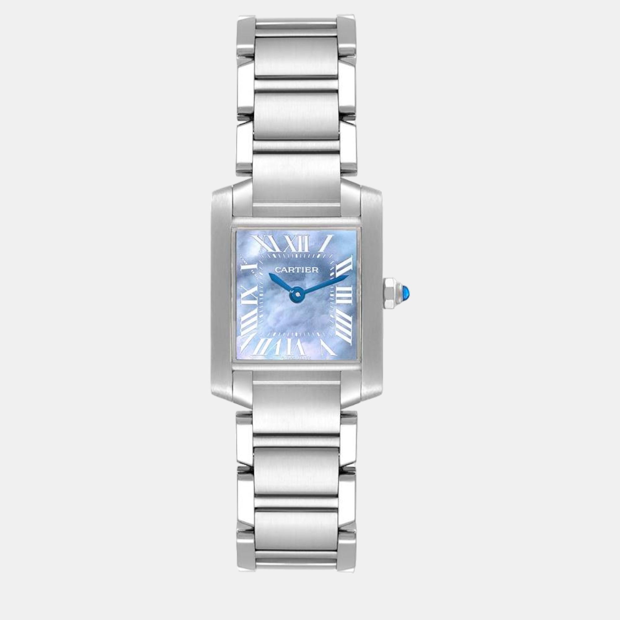Cartier Tank Francaise Blue Mother Of Pearl Dial Steel Ladies Watch W51034Q3
