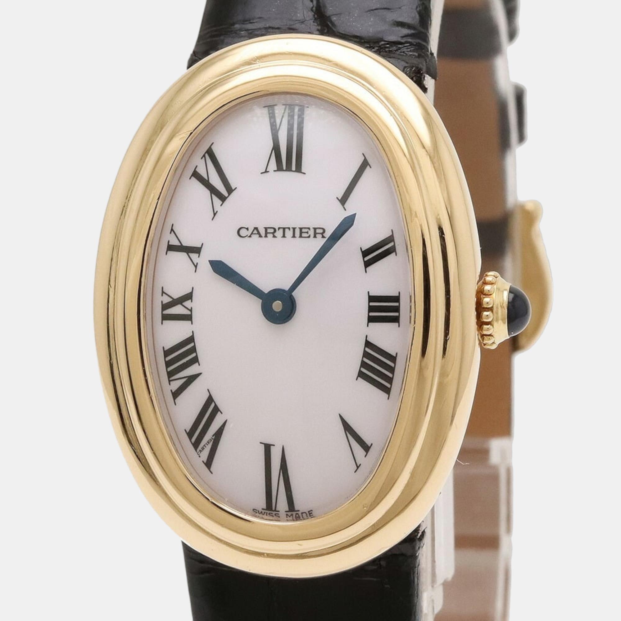 Cartier White 18K Yellow Gold Baignoire Quartz Women's Wristwatch 22.5 Mm