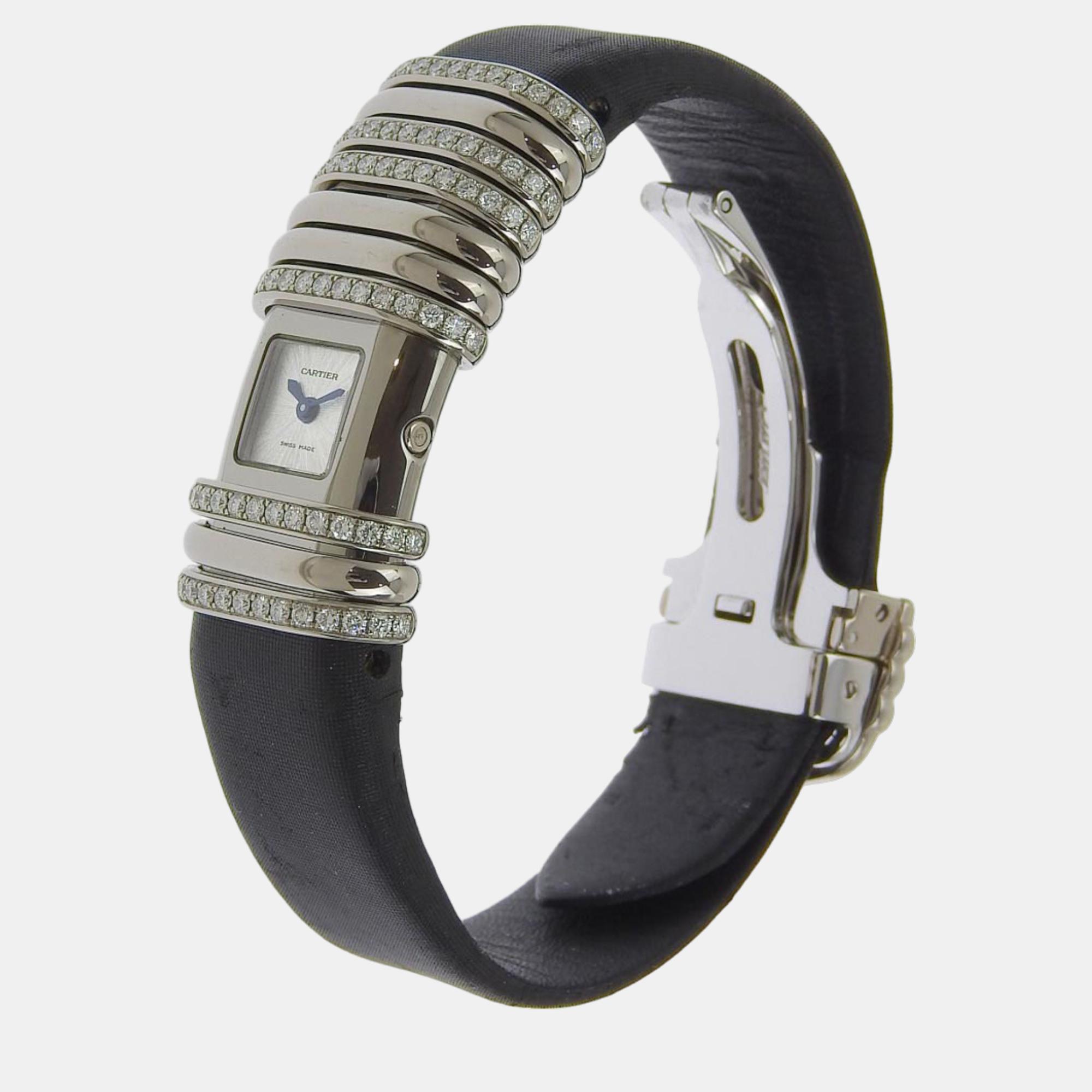 Cartier Silver Titanium Declaration WT000450 Quartz Women's Wristwatch 19 Mm