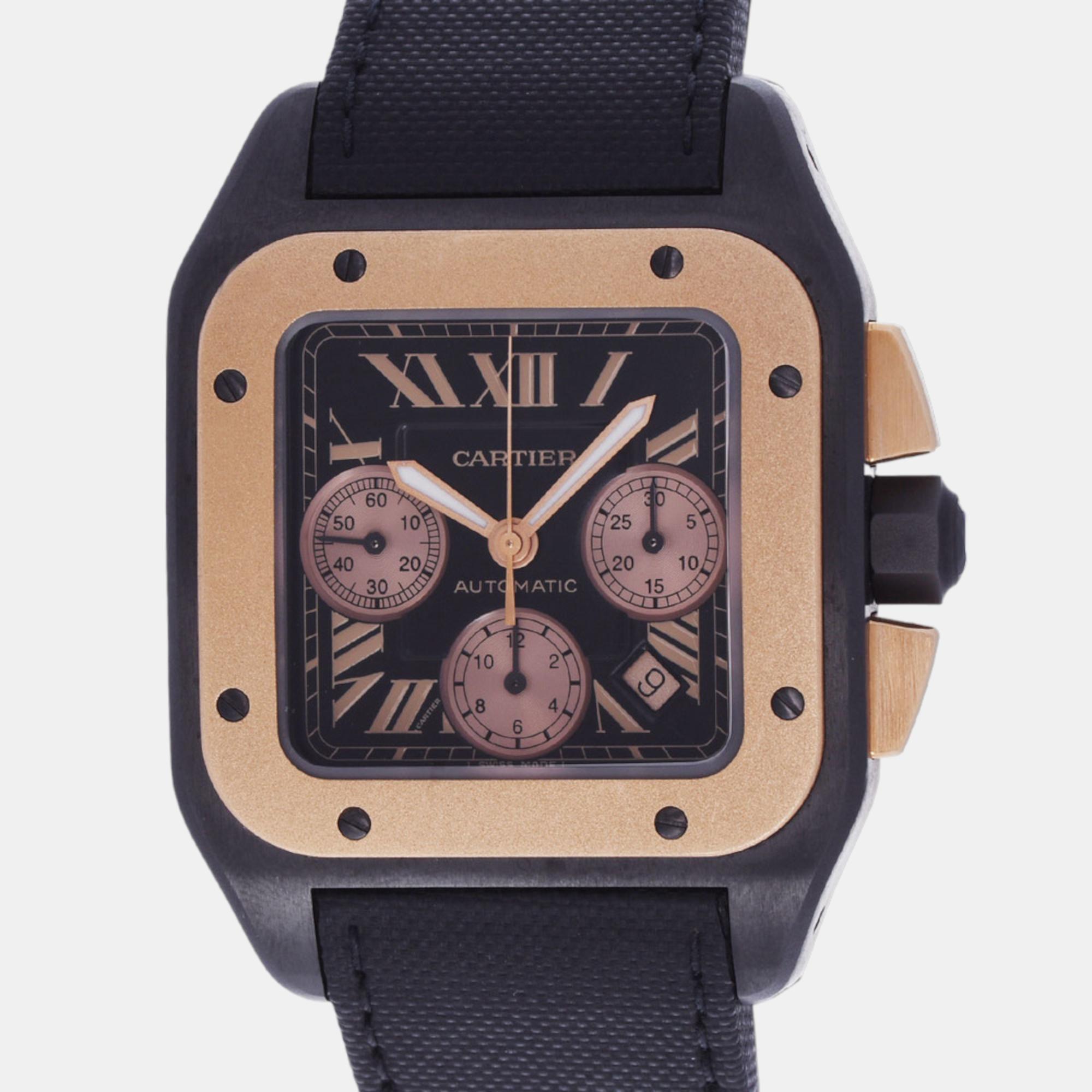 Cartier Black 18k Rose Gold And Titanium Santos W2020004 Automatic Women's Wristwatch 41 Mm