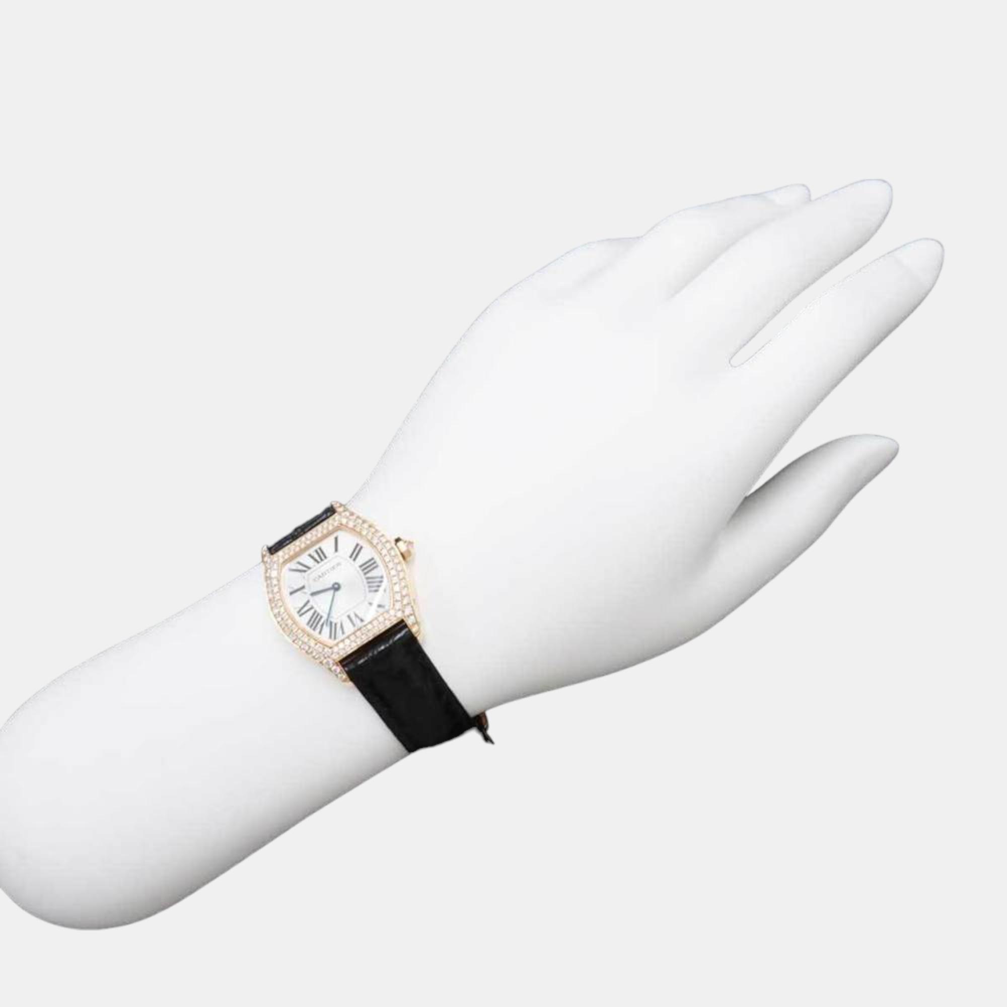 Cartier Silver Diamond 18k Rose Gold Tortue WA505031 Manual Winding Women's Wristwatch 28 Mm