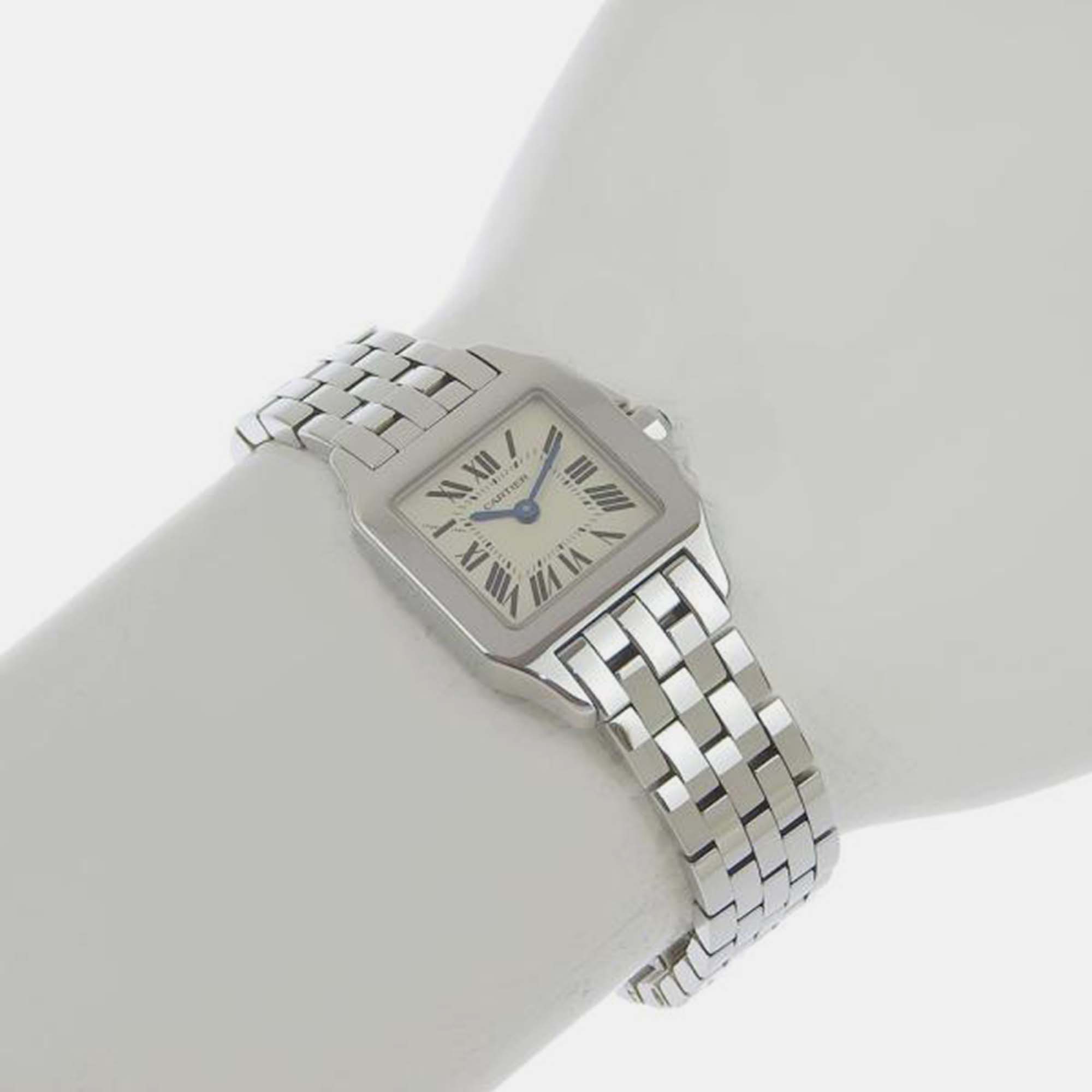 Cartier Silver Stainless Steel Santos Demoiselle Quartz Women's Wristwatch 14.5 Mm