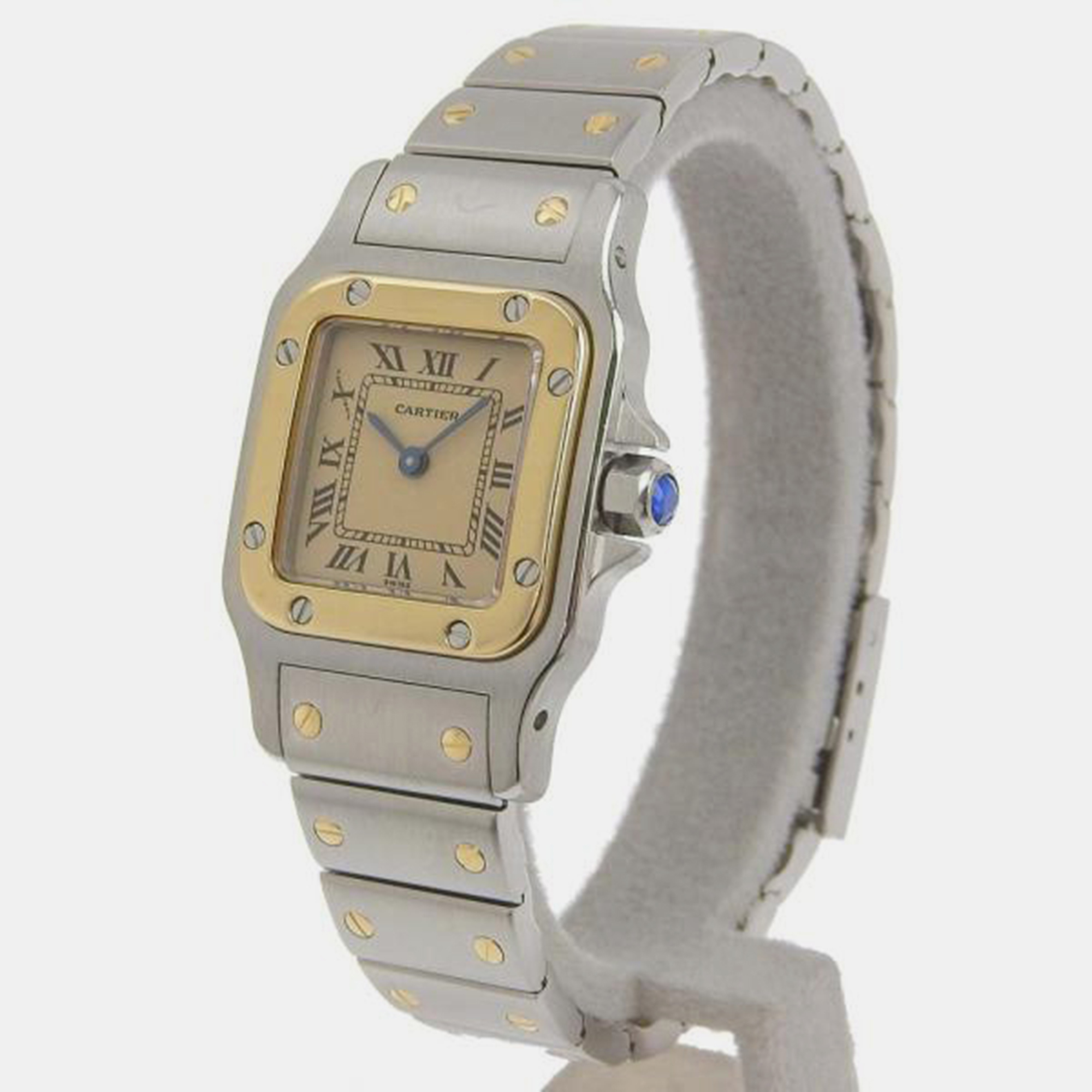 Cartier Silver 18k Yellow Gold And Stainless Steel Santos Galbee Quartz Women's Wristwatch 24 Mm