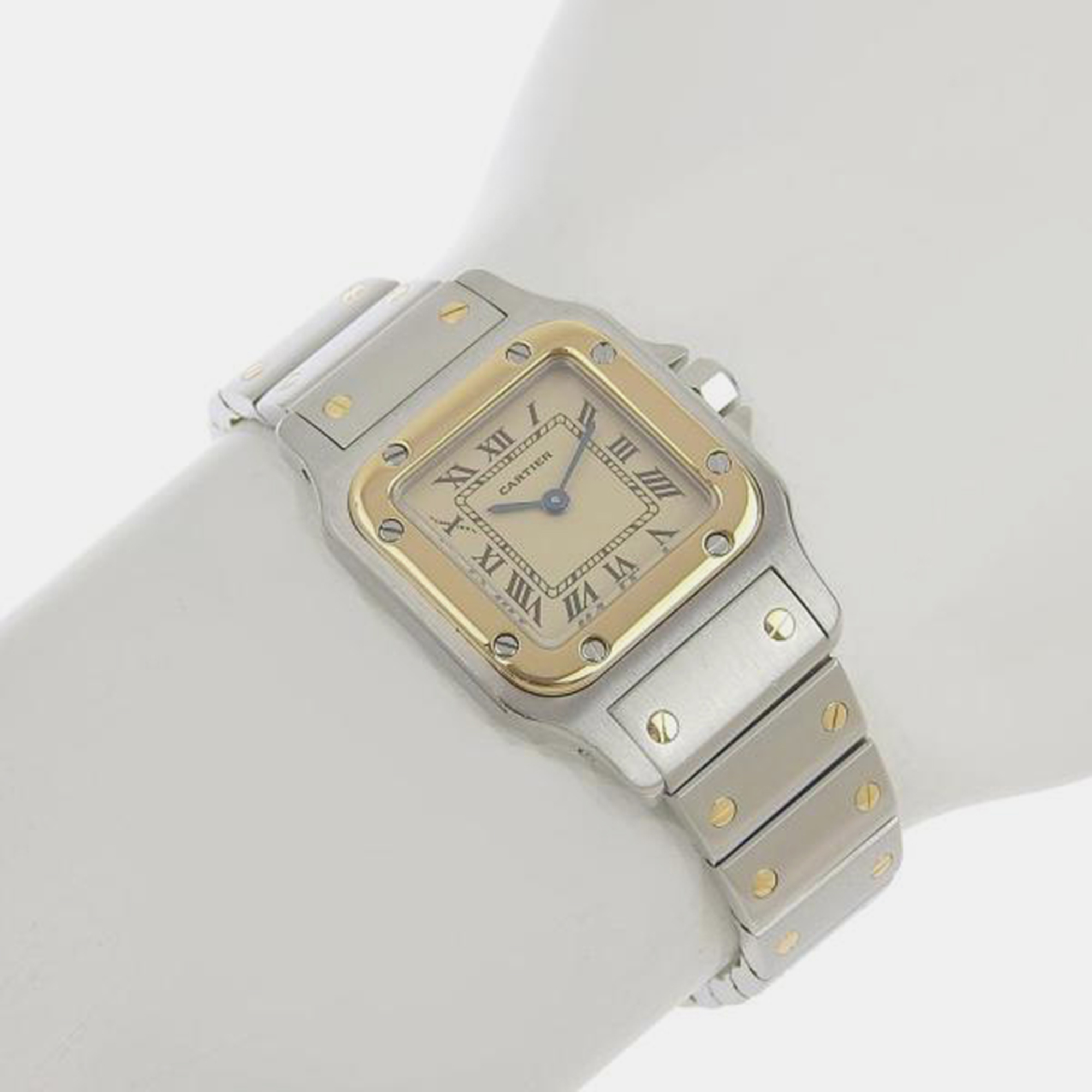 Cartier Silver 18k Yellow Gold And Stainless Steel Santos Galbee Quartz Women's Wristwatch 24 Mm