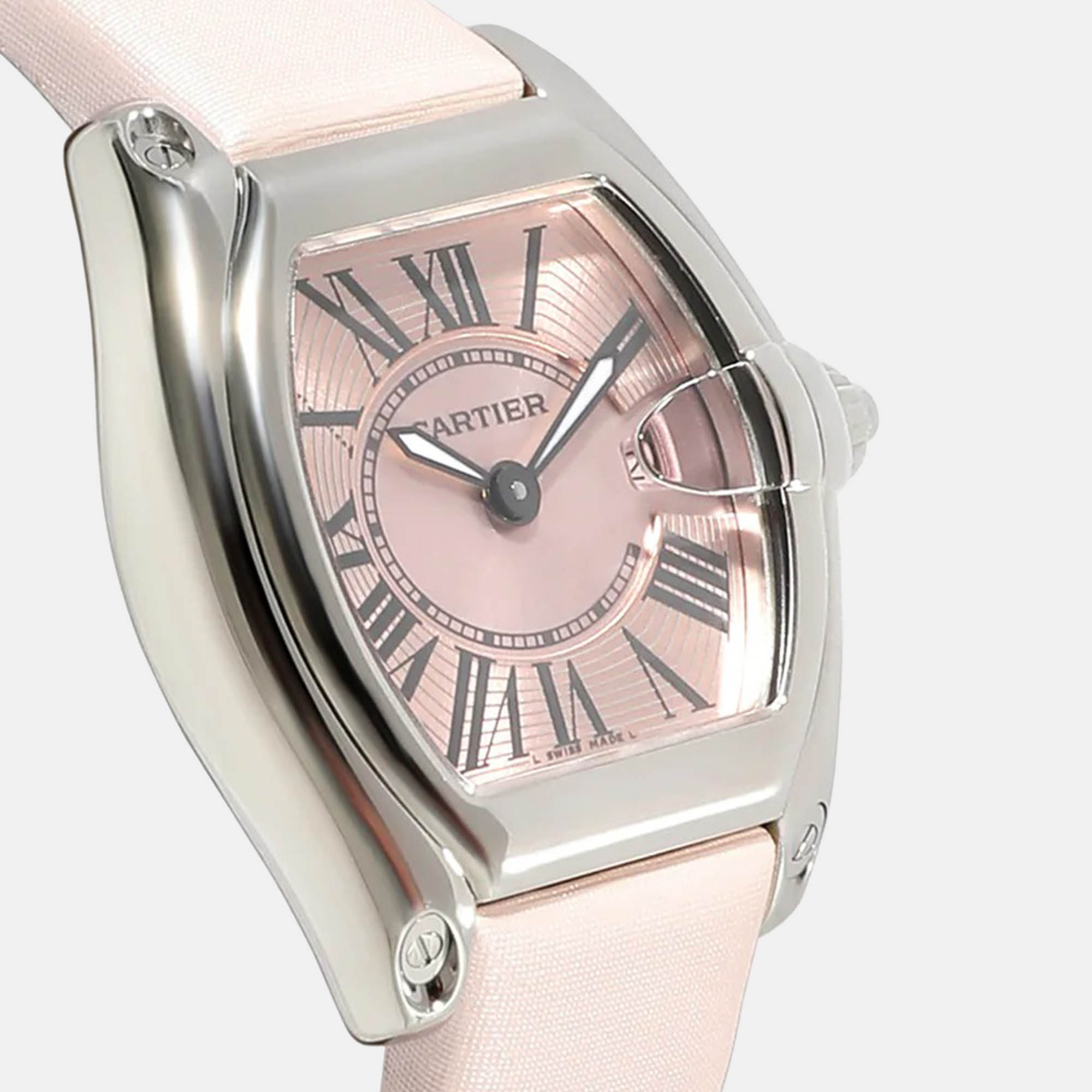 Cartier Pink Stainless Steel Roadster 2675 Quartz Women's Wristwatch 31 Mm