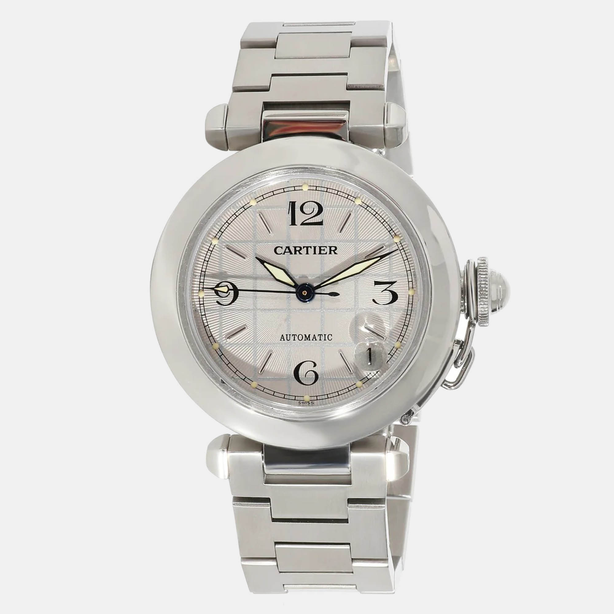 Cartier Grey Stainless Steel Pasha C W31023M7 Automatic Women's Wristwatch 35 Mm
