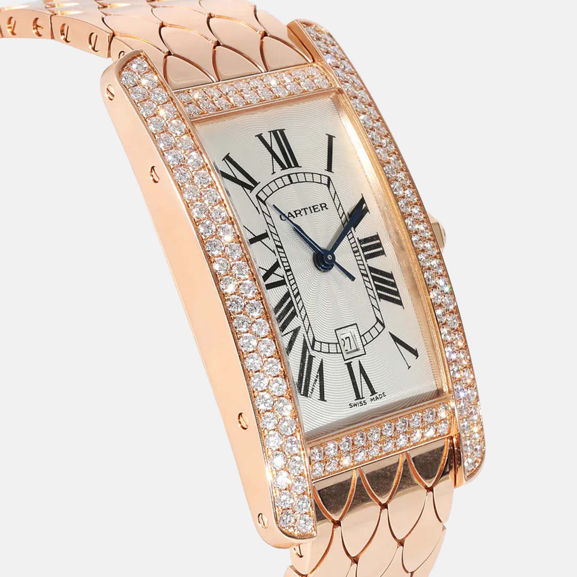 Cartier Silver 18k Rose Gold Tank Americaine WB710010 Automatic Women's Wristwatch 23 Mm