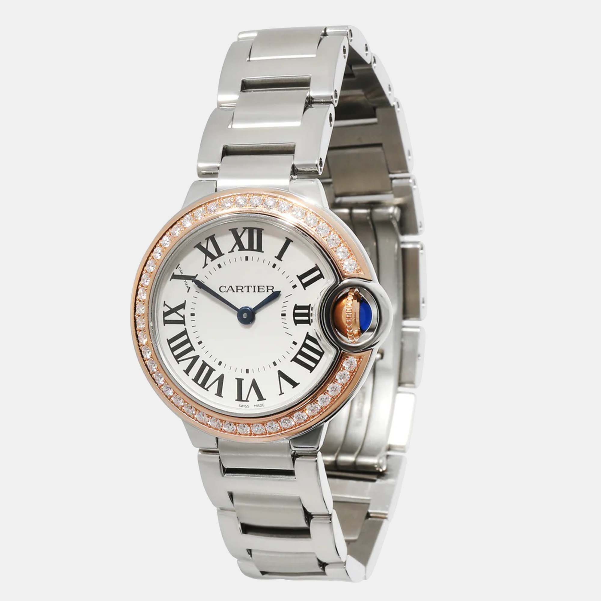 Cartier Silver 18k Rose Gold And Stainless Steel Ballon Bleu WE902079 Automatic Women's Wristwatch 28 Mm