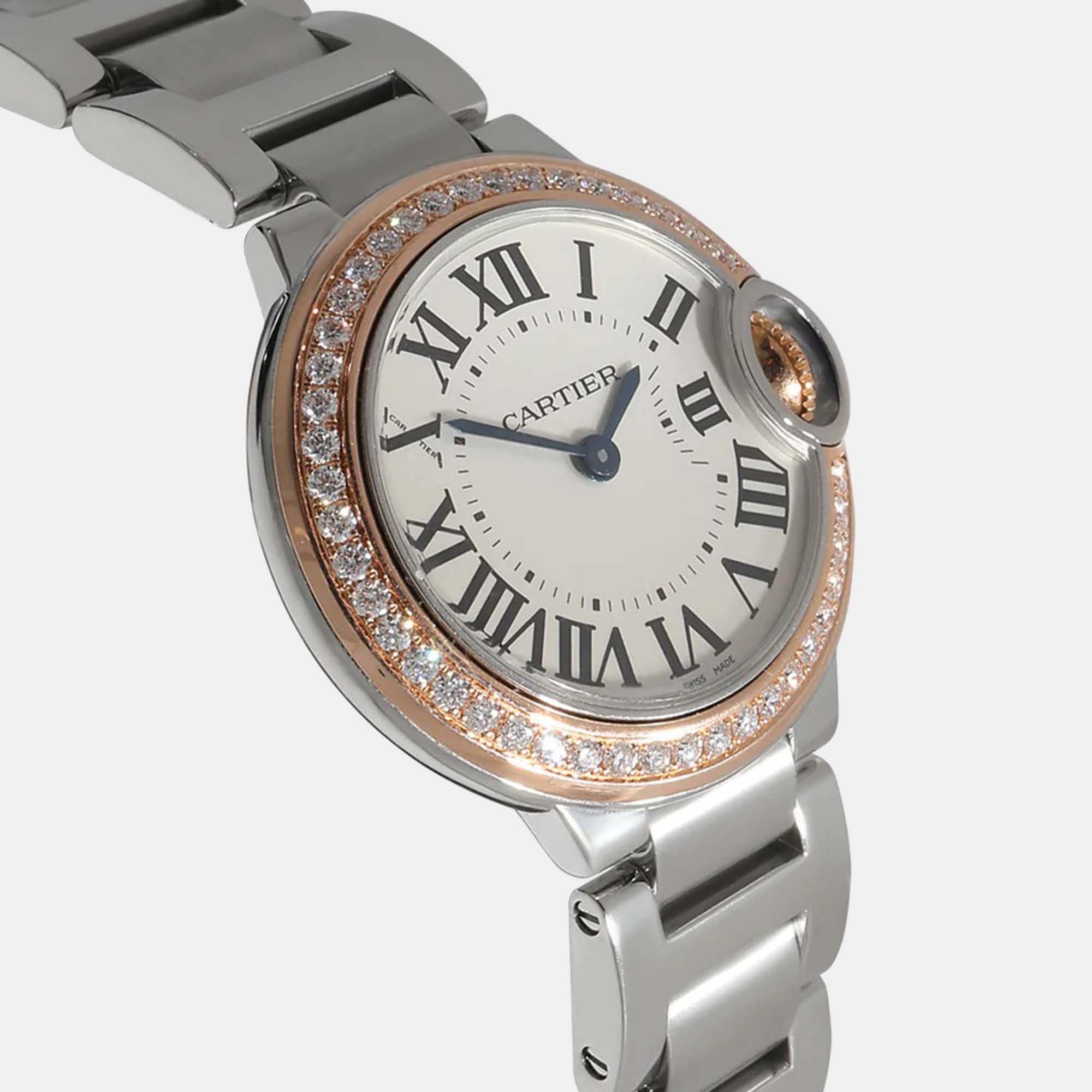 Cartier Silver 18k Rose Gold And Stainless Steel Ballon Bleu WE902079 Automatic Women's Wristwatch 28 Mm