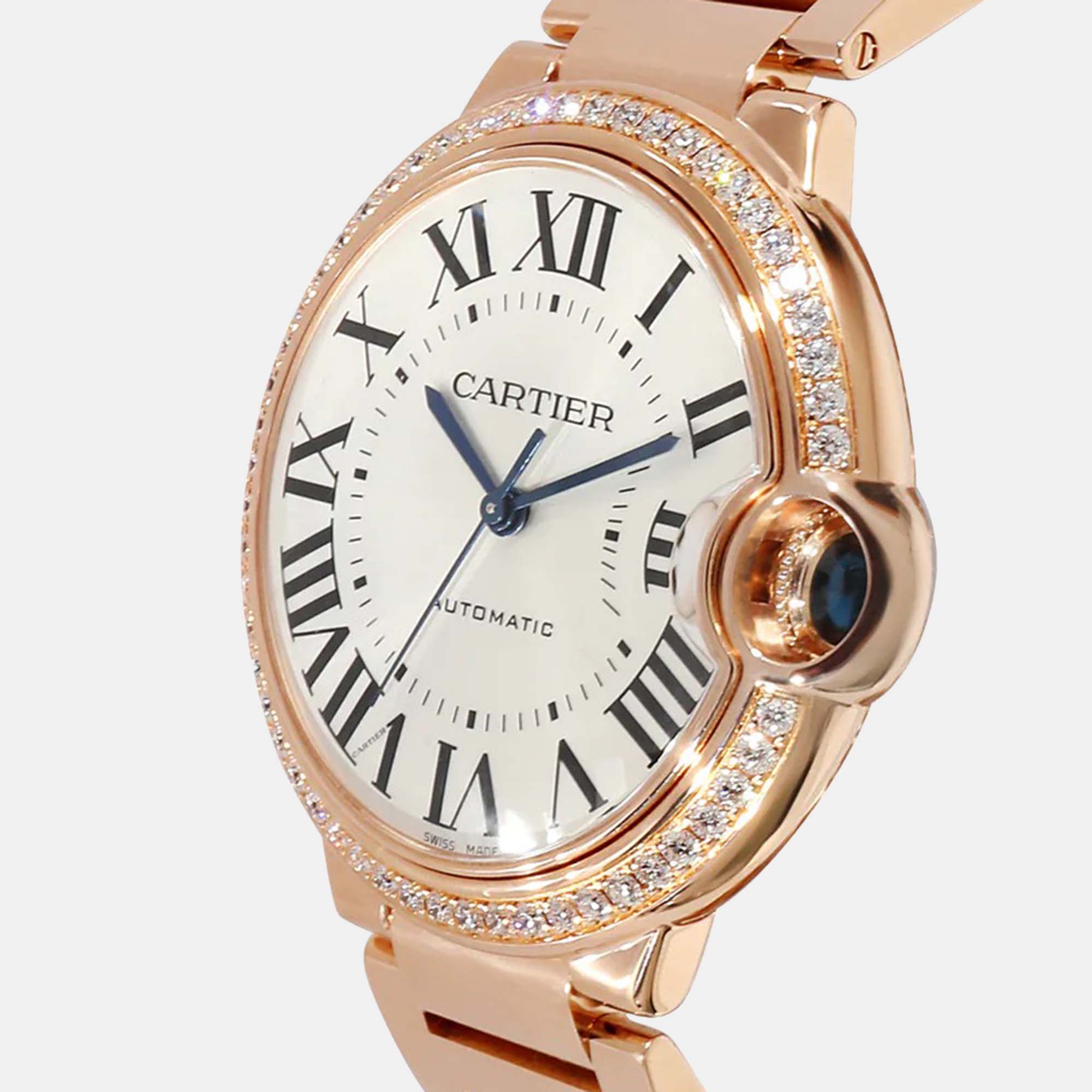 Cartier Silver 18k Rose Gold Ballon Bleu WJBB0037 Automatic Women's Wristwatch 36 Mm