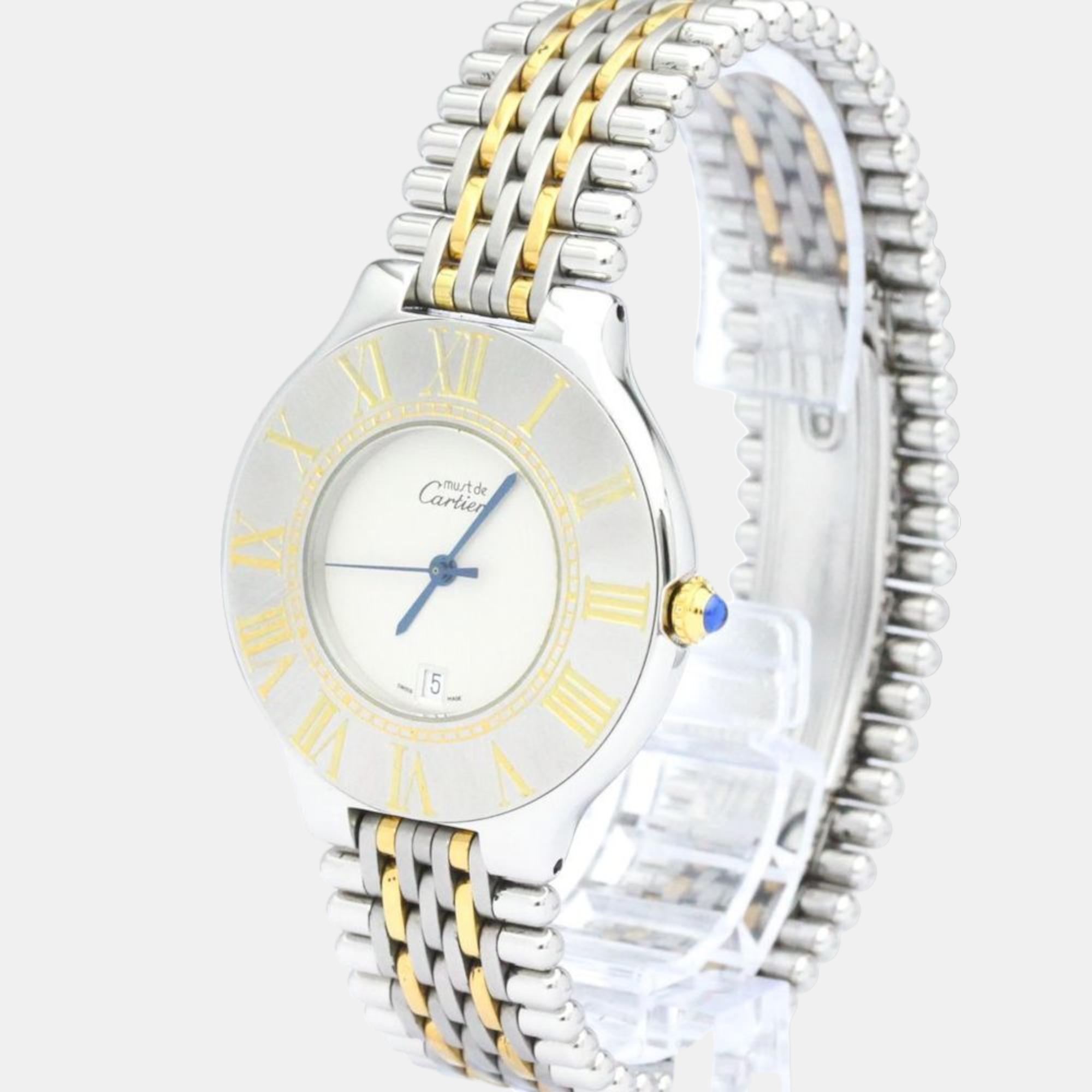 Cartier Silver Yellow Gold Plated Stainless Steel Must 21 De Cartier Quartz Women's Wristwatch 35 Mm