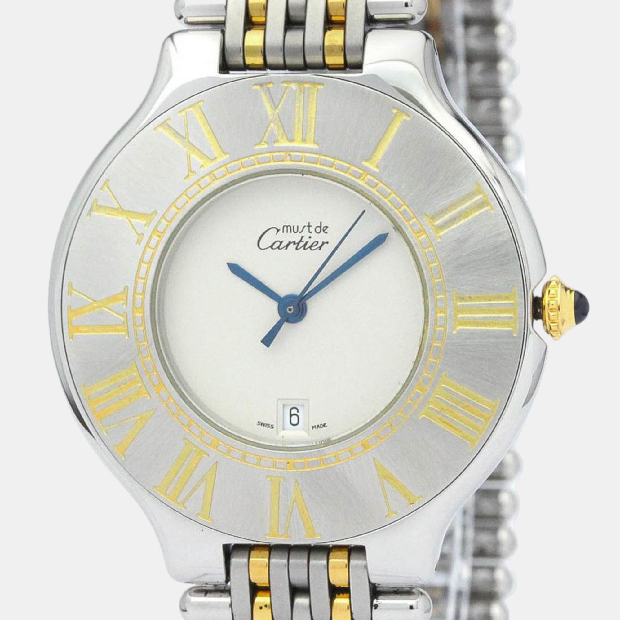 Cartier Silver Yellow Gold Plated Stainless Steel Must 21 De Cartier Quartz Women's Wristwatch 35 Mm