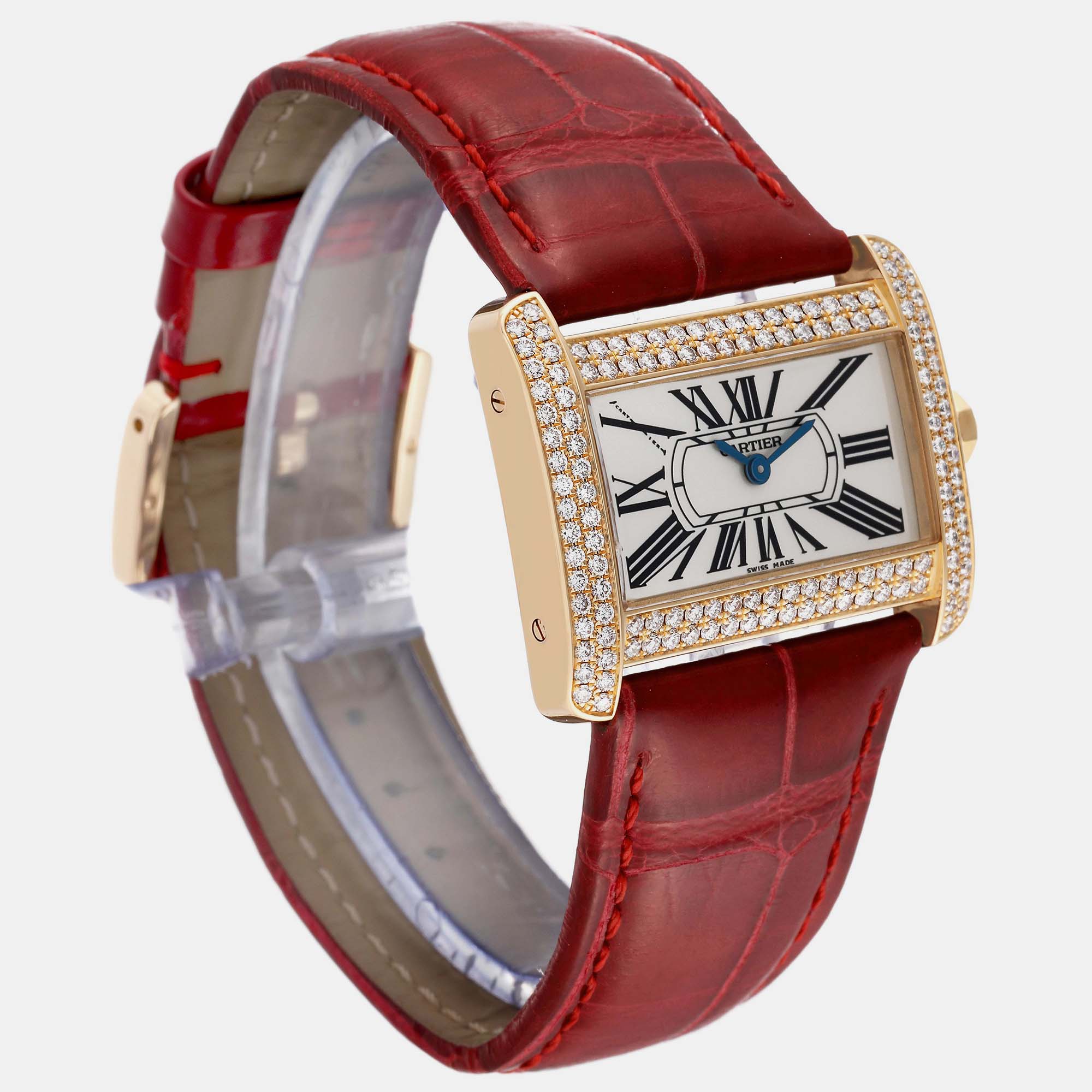 Cartier Tank Divan Mini Yellow Gold Diamond Ladies Watch WA301071 31.5 X 25 Mm