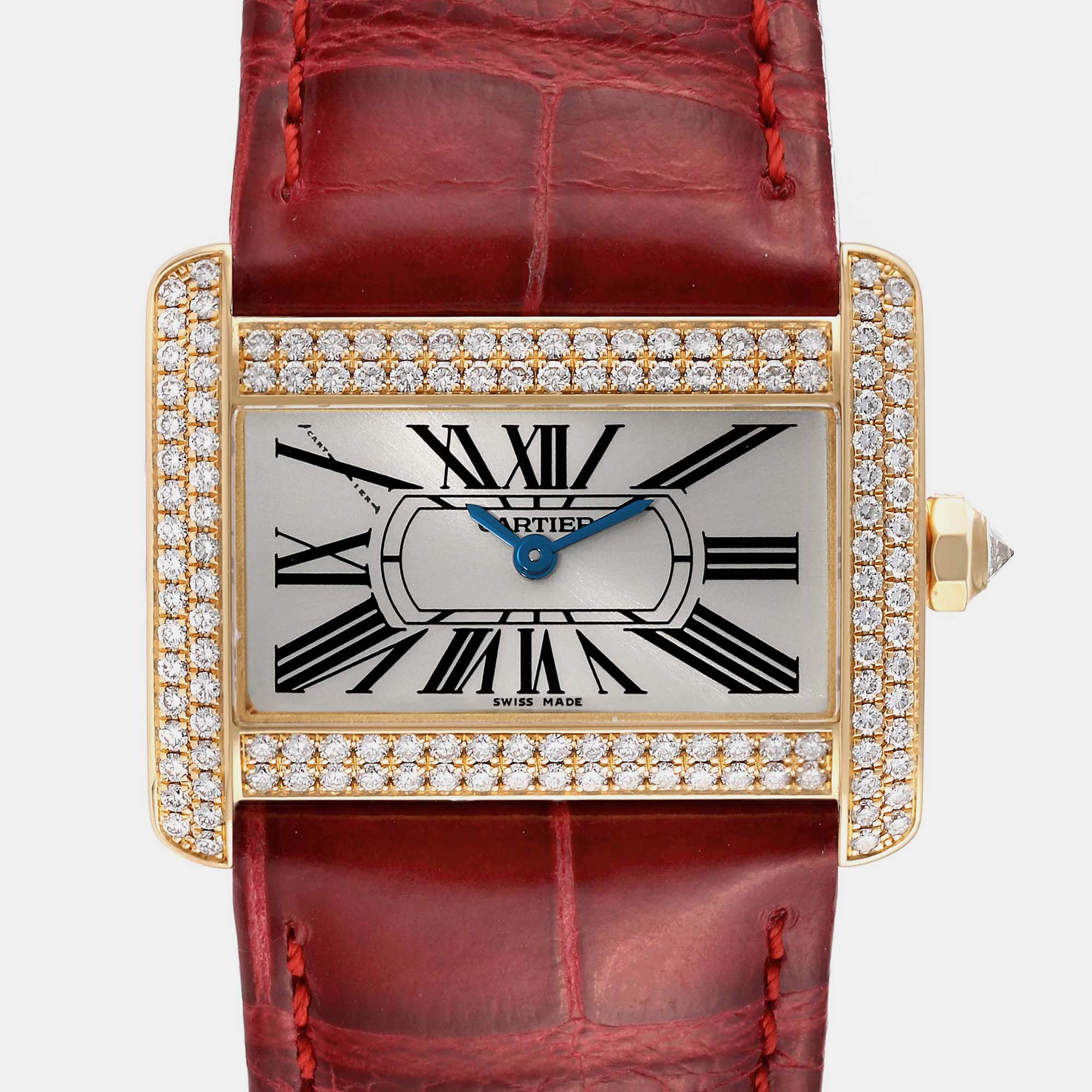 Cartier Tank Divan Mini Yellow Gold Diamond Ladies Watch WA301071 31.5 X 25 Mm