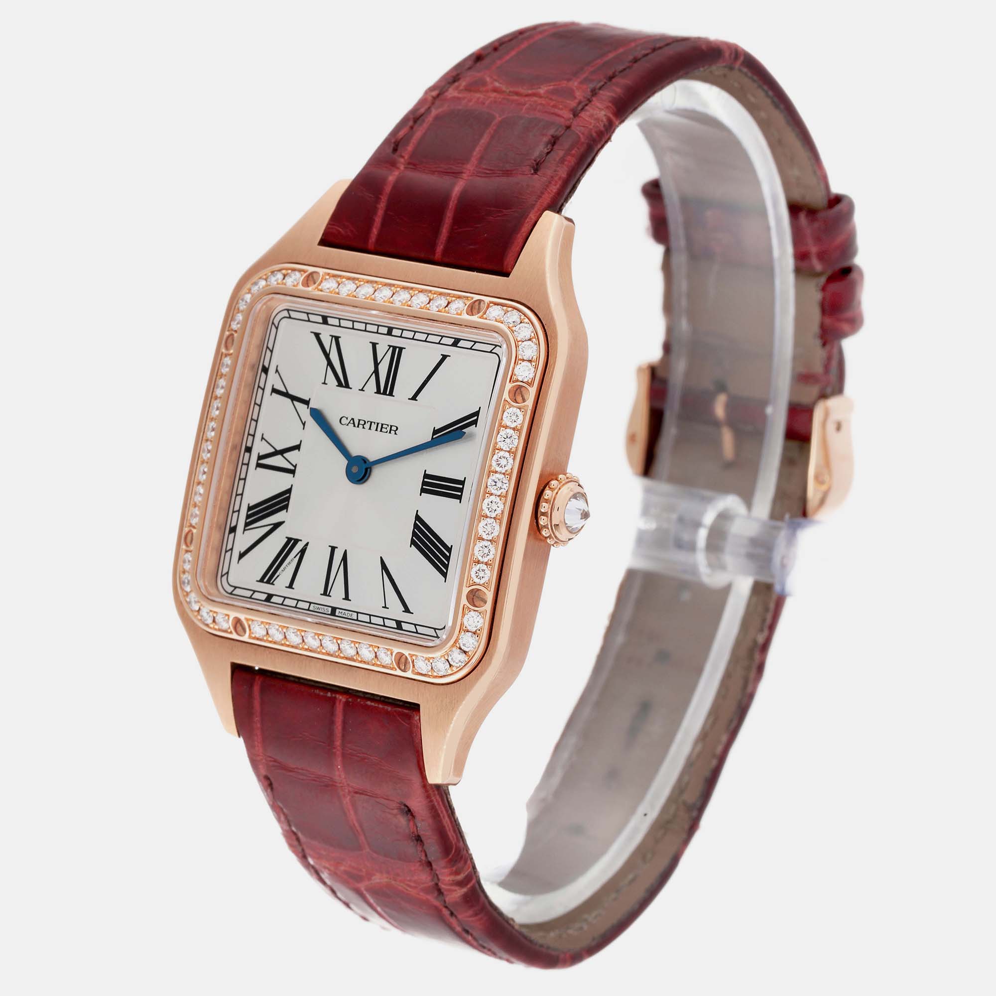Cartier Santos Dumont Diamond Bezel Rose Gold Ladies Watch WJSA0016 43.5 X 31.4 Mm