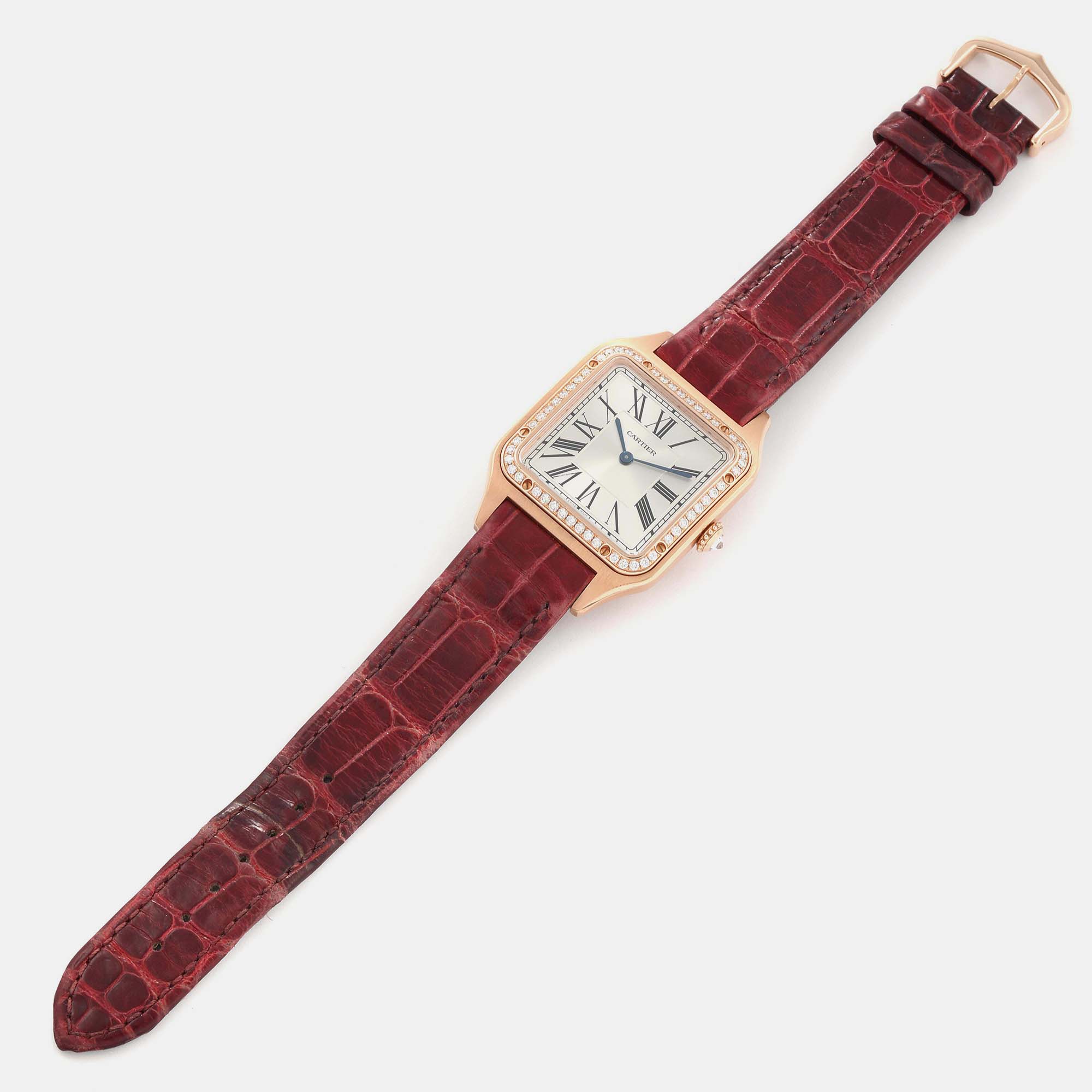 Cartier Santos Dumont Diamond Bezel Rose Gold Ladies Watch WJSA0016 43.5 X 31.4 Mm