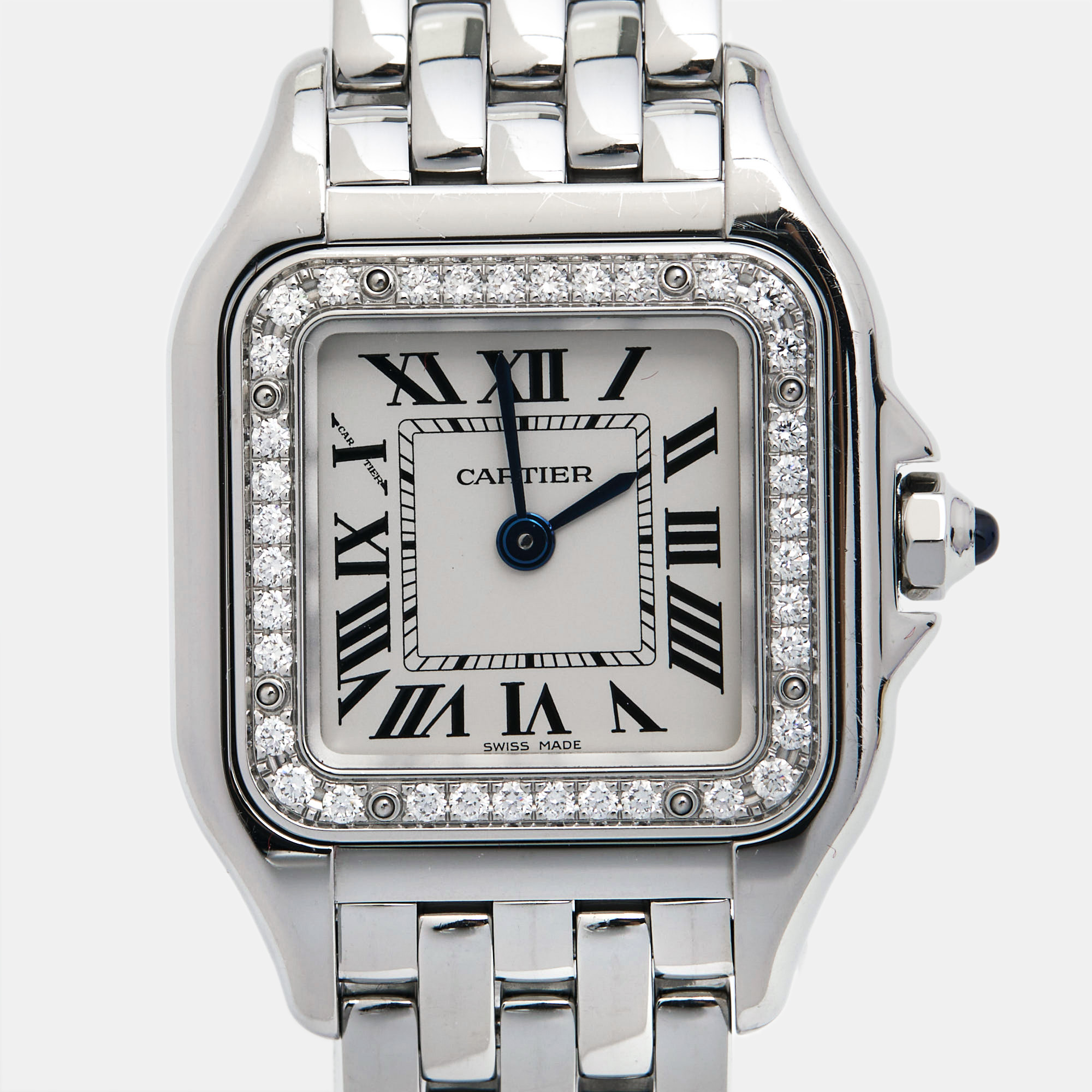 Cartier Silver Stainless Steel Diamond Panthere W4PN0007 Women's Wristwatch 22 Mm